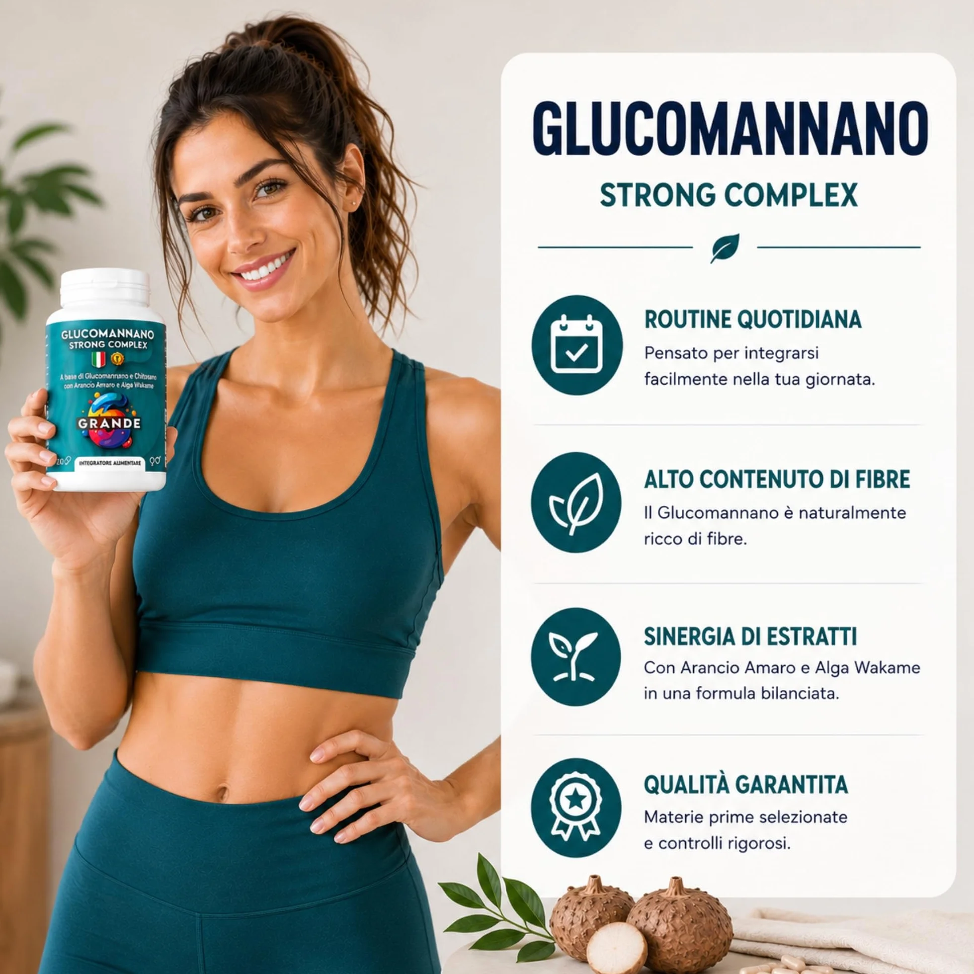 Glucomannano Forte 210 capsule 3000mg per dose giornaliera, alto dosaggio konjac fibra saziante