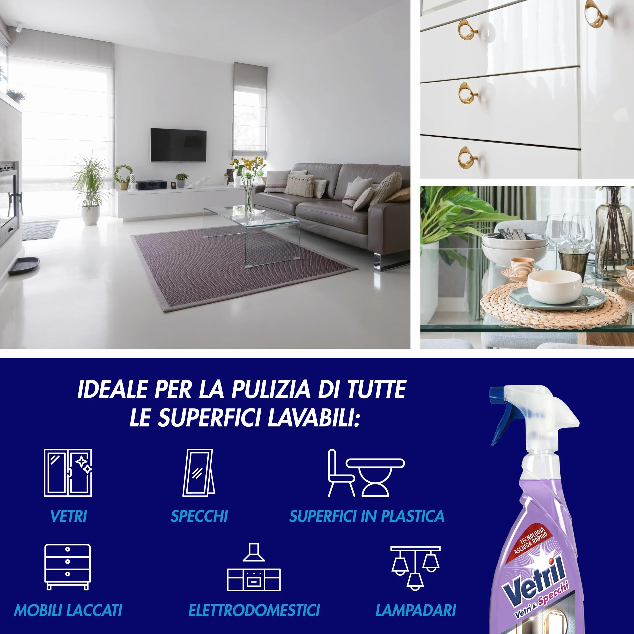 Vetril Detergente Spray Vetri e Specchi 650 ml x 12 pezzi