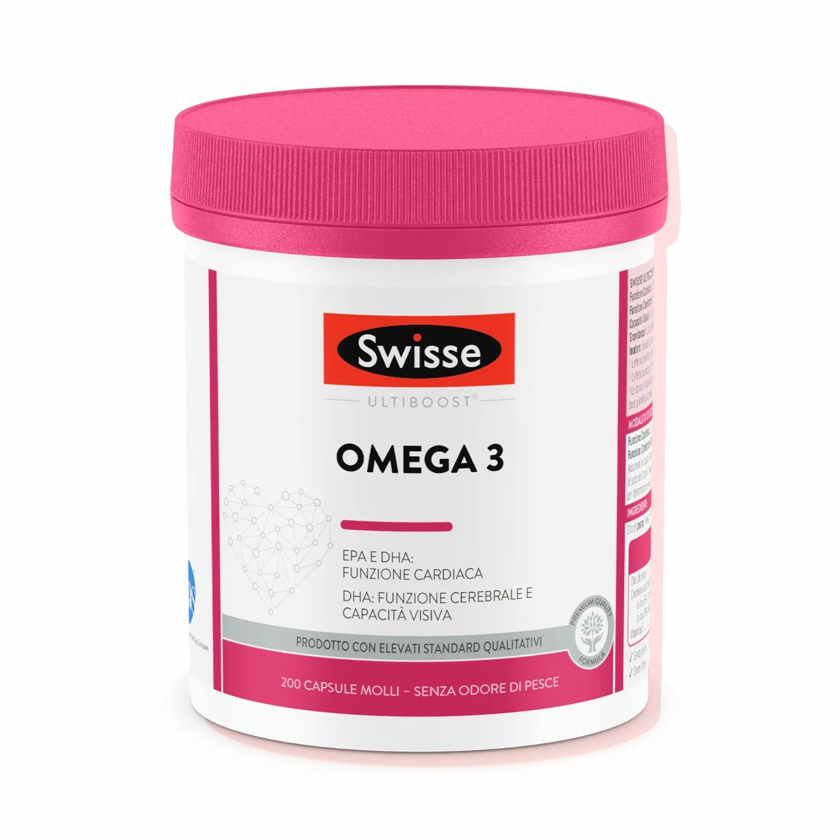 Swisse Omega 3 IFOS 5 Stelle 200 Capsule Molli 1500mg Olio di Pesce Vitamina E 233mg EPA 135mg DHA Supporto Funzione Cerebrale e Cardiaca