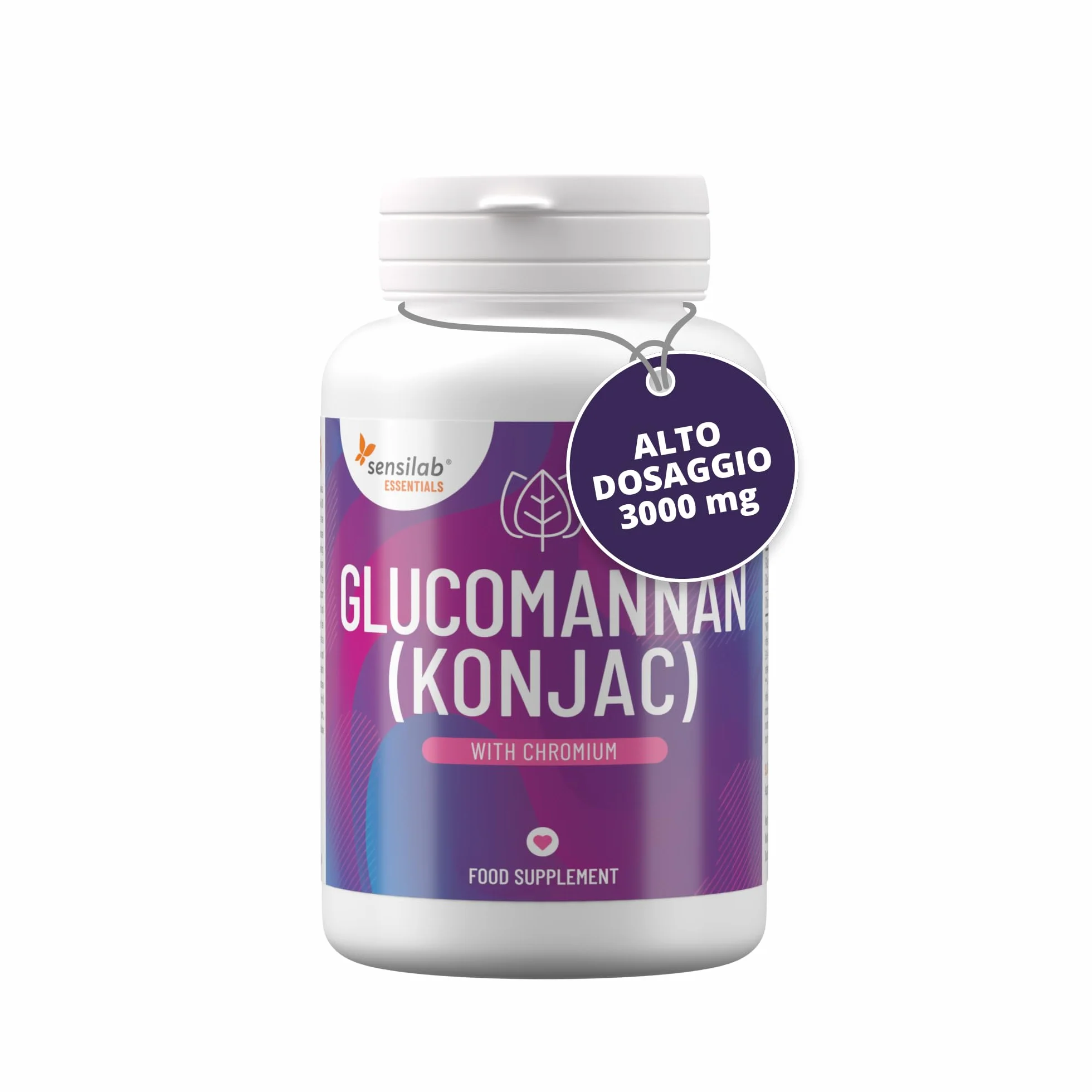Glucomannano Konjac 3000 mg Capsule Alto Dosaggio con Cromo Fibre Vegane 180 capsule Sensilab Essentials