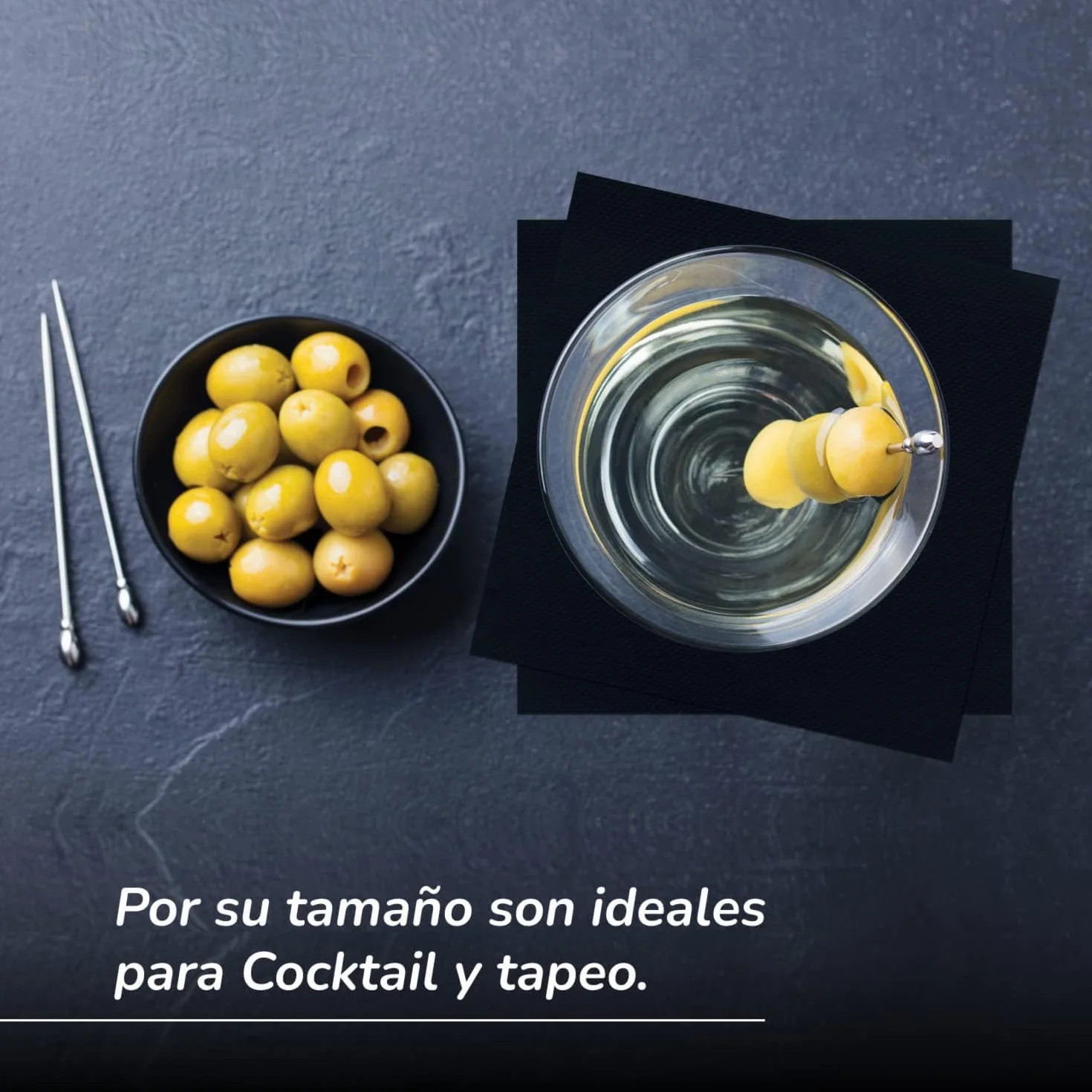 Tovaglioli Cocktail in Carta Neri con Portatovaglioli Acciaio Inox - Texture Micropunto - 10 x 10 cm