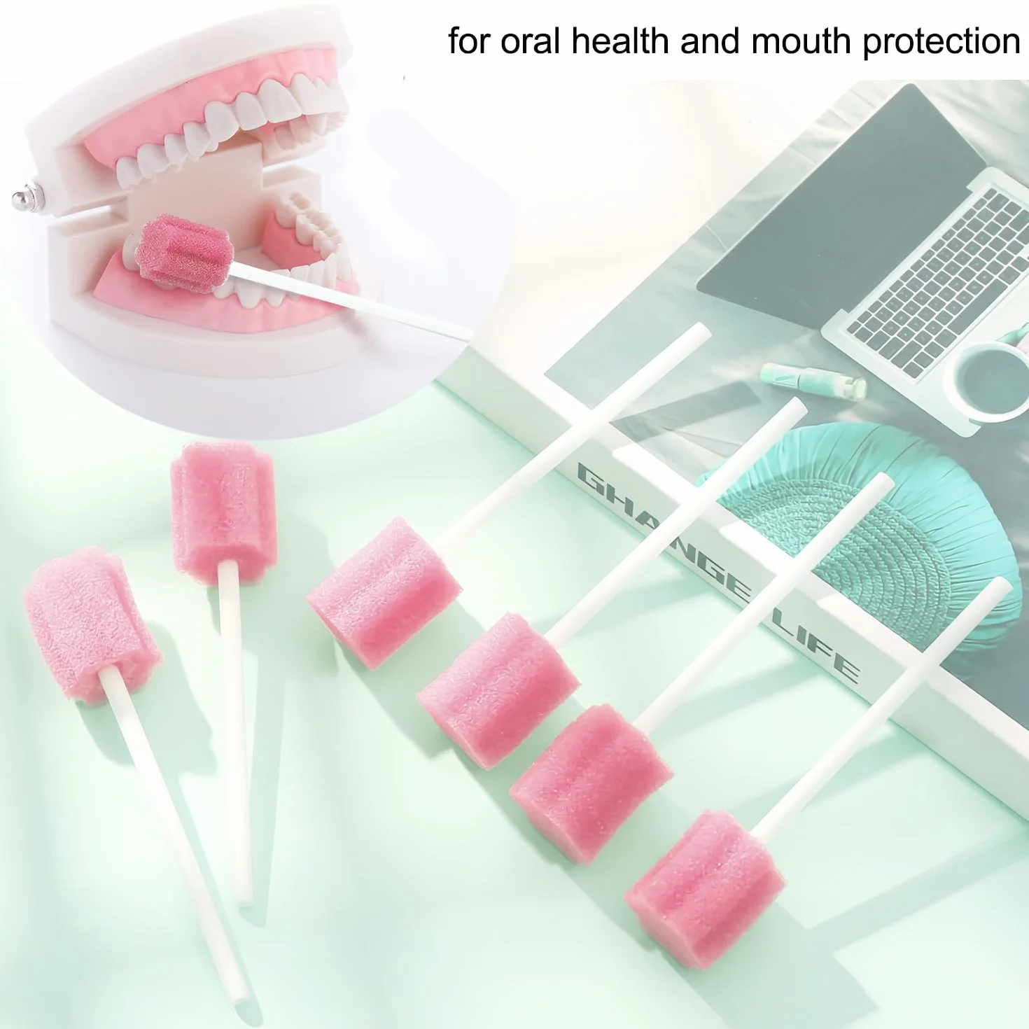 Tamponi Dentali Monouso 80pz Spugnette Pulizia Bocca Sterili (Rosa)