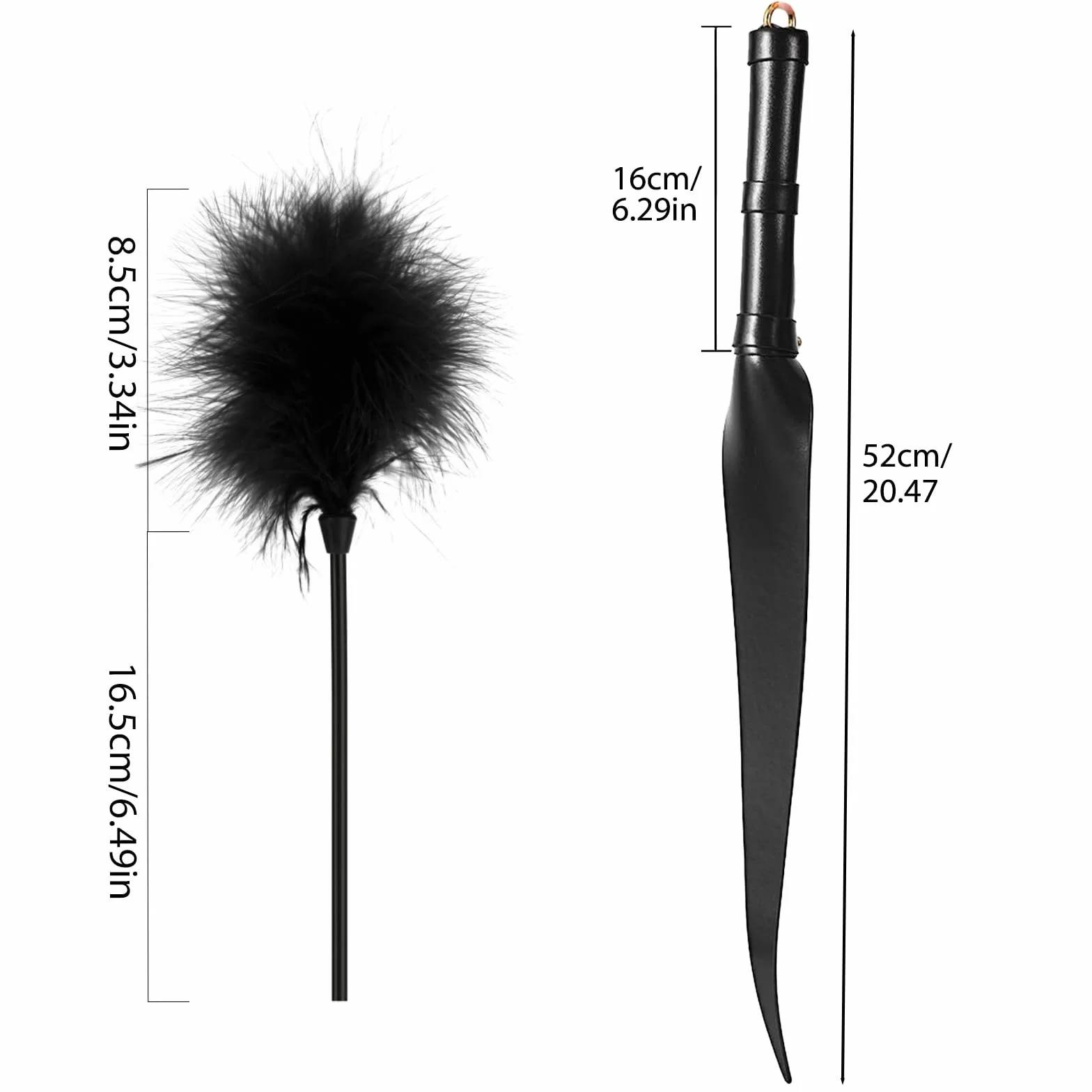 BDSMAGE 2 pezzi frusta in pelle piuma solletico set pagaia sculacciata giocattolo sessuale erotico feticismo per coppie (Nero)