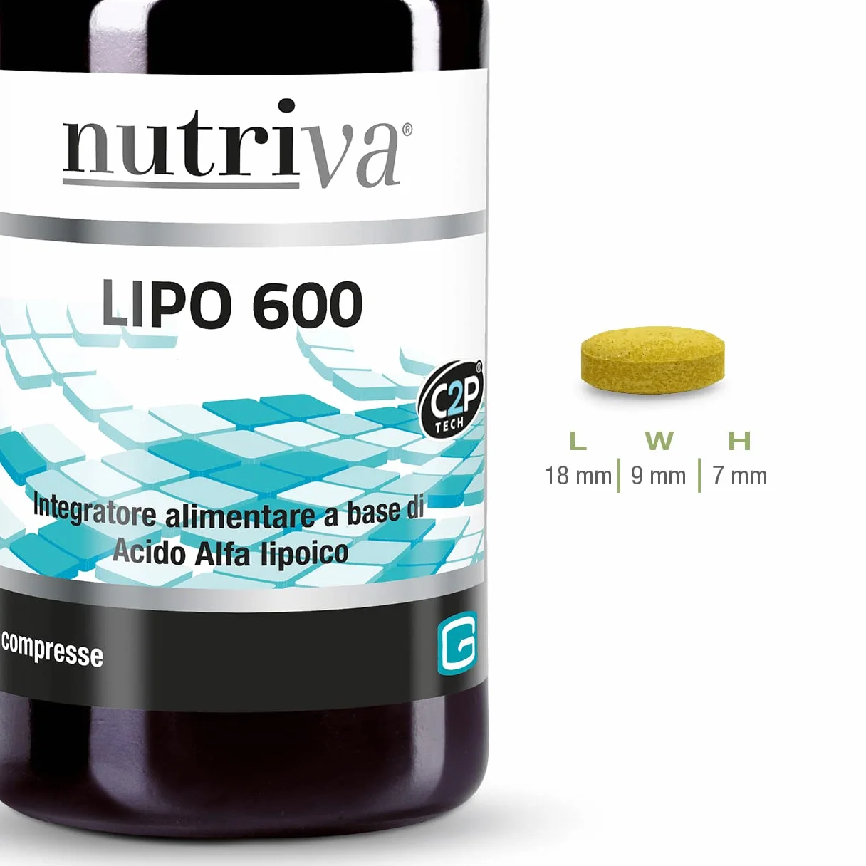 NUTRIVA LIPO 600 integratore alimentare acido alfa lipoico antiossidante 30 compresse vegano C2P Tech