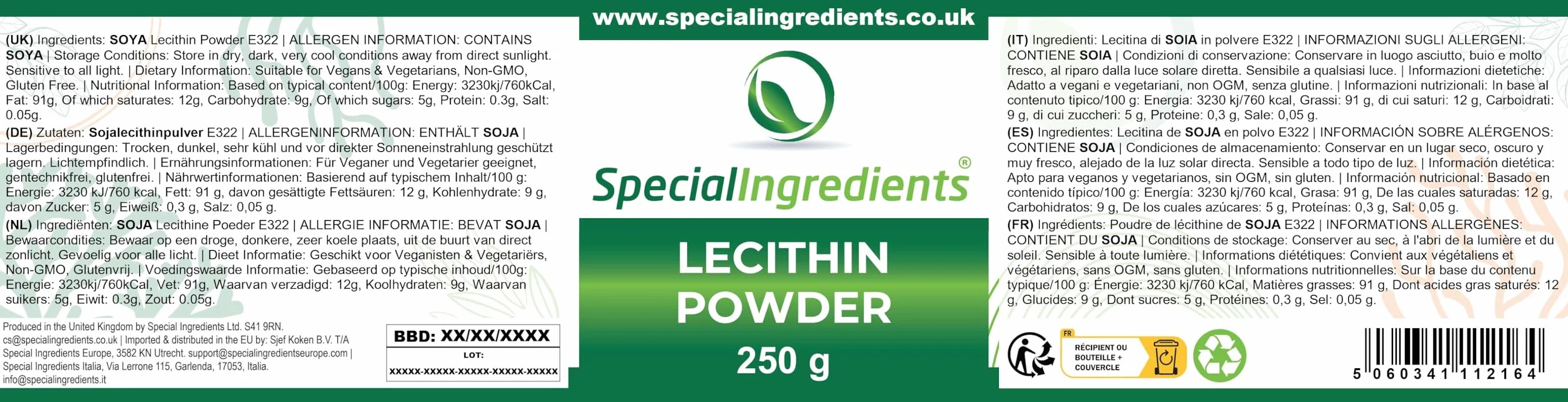 Lecithin Powder 250g Food Grade Non GMO