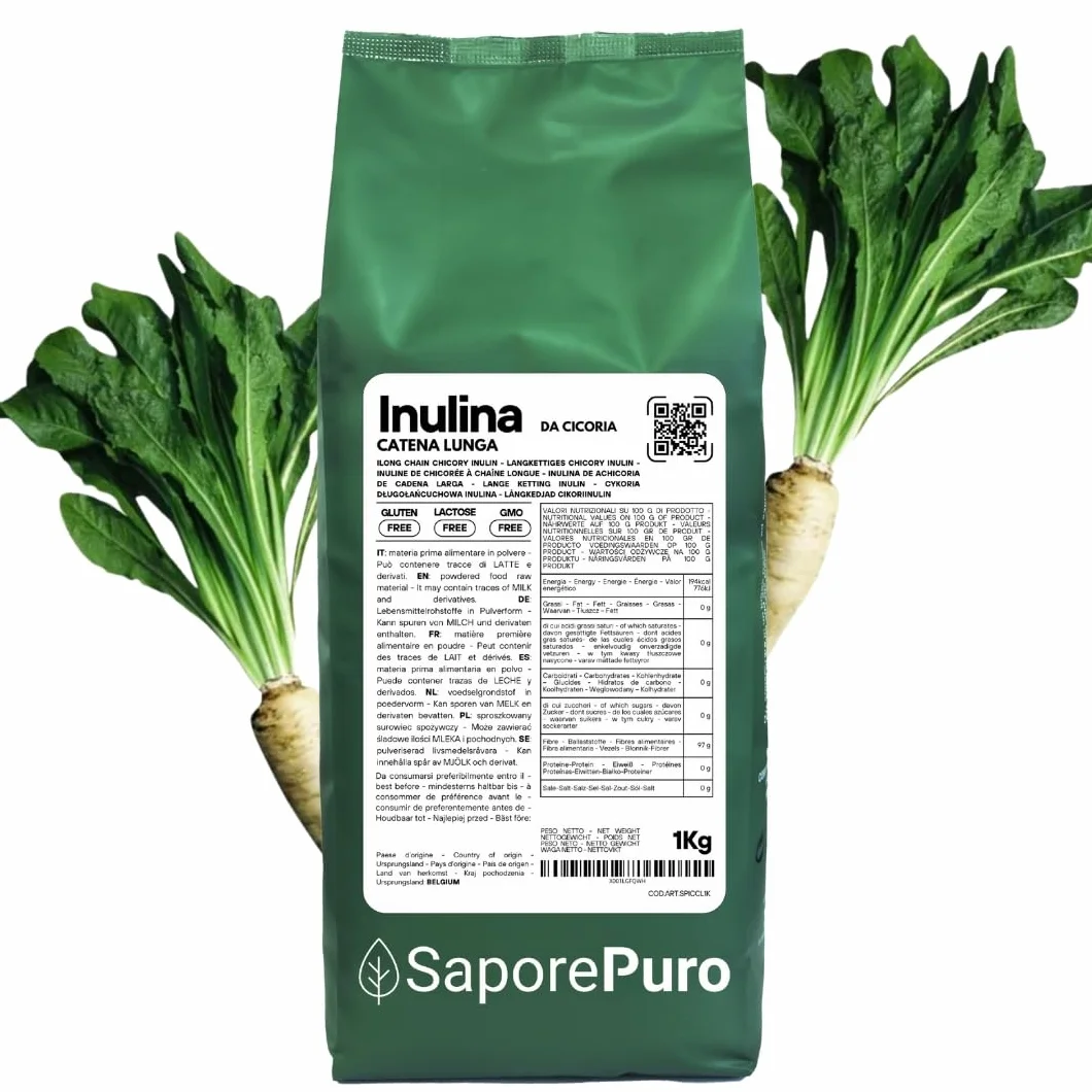 SaporePuro Inulina da cicoria 1 kg - Catena lunga - Fibra prebiotica da radici di cicoria
