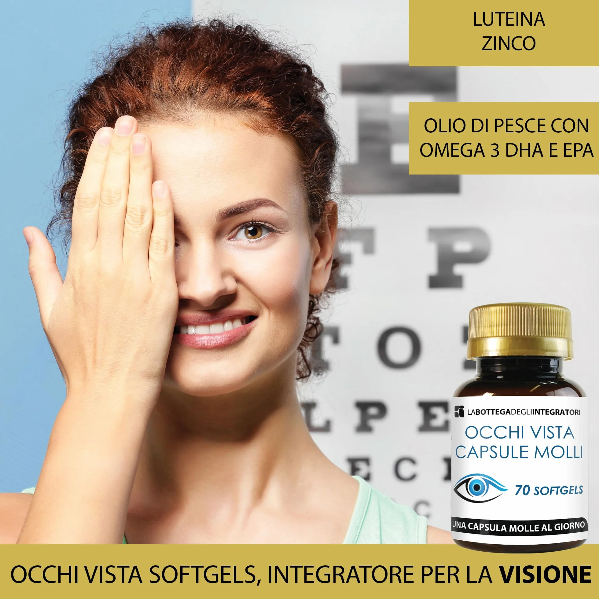 LA BOTTEGA DEGLI INTEGRATORI Luteina 140 Softgels con Zinco, Omega 3 DHA EPA Integratore per la Vista
