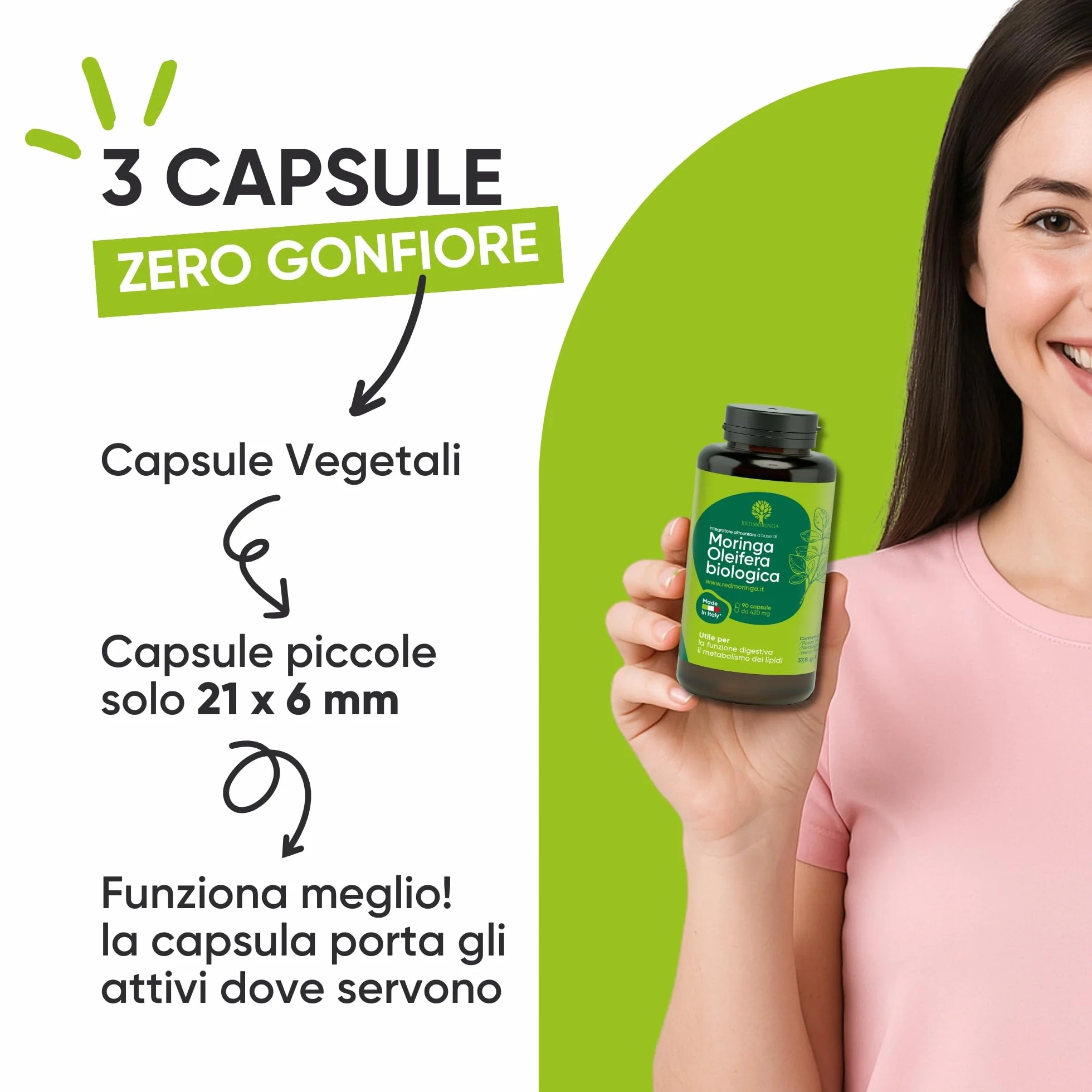 Integratore Moringa Oleifera Biologica 100% Naturale Capsule Vegetali 90 Capsule Made in Italy
