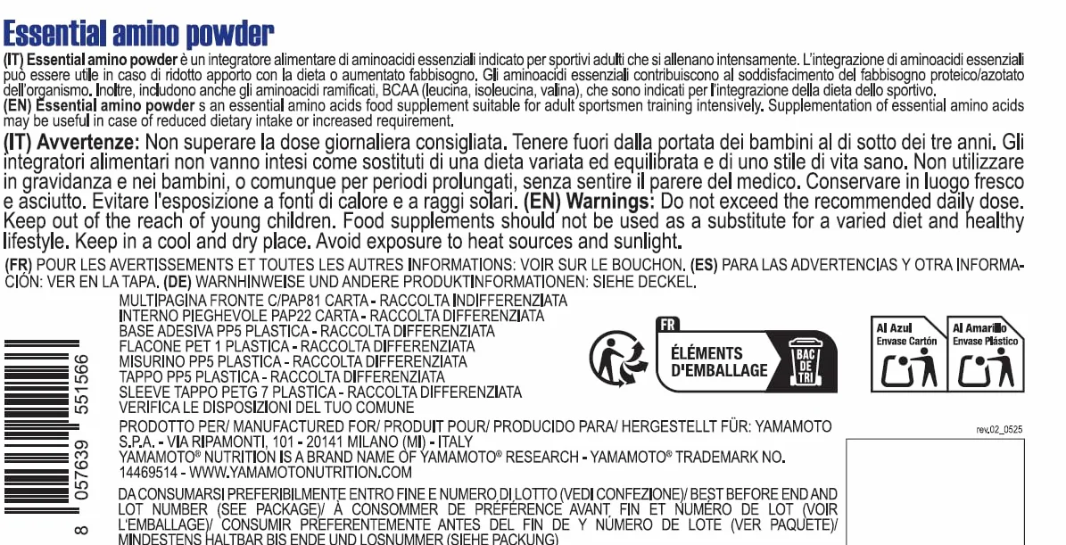YAMAMOTO NUTRITION Essential AMINO POWDER 300 g EAA BCAA 2:1:1 Gusto Arancia