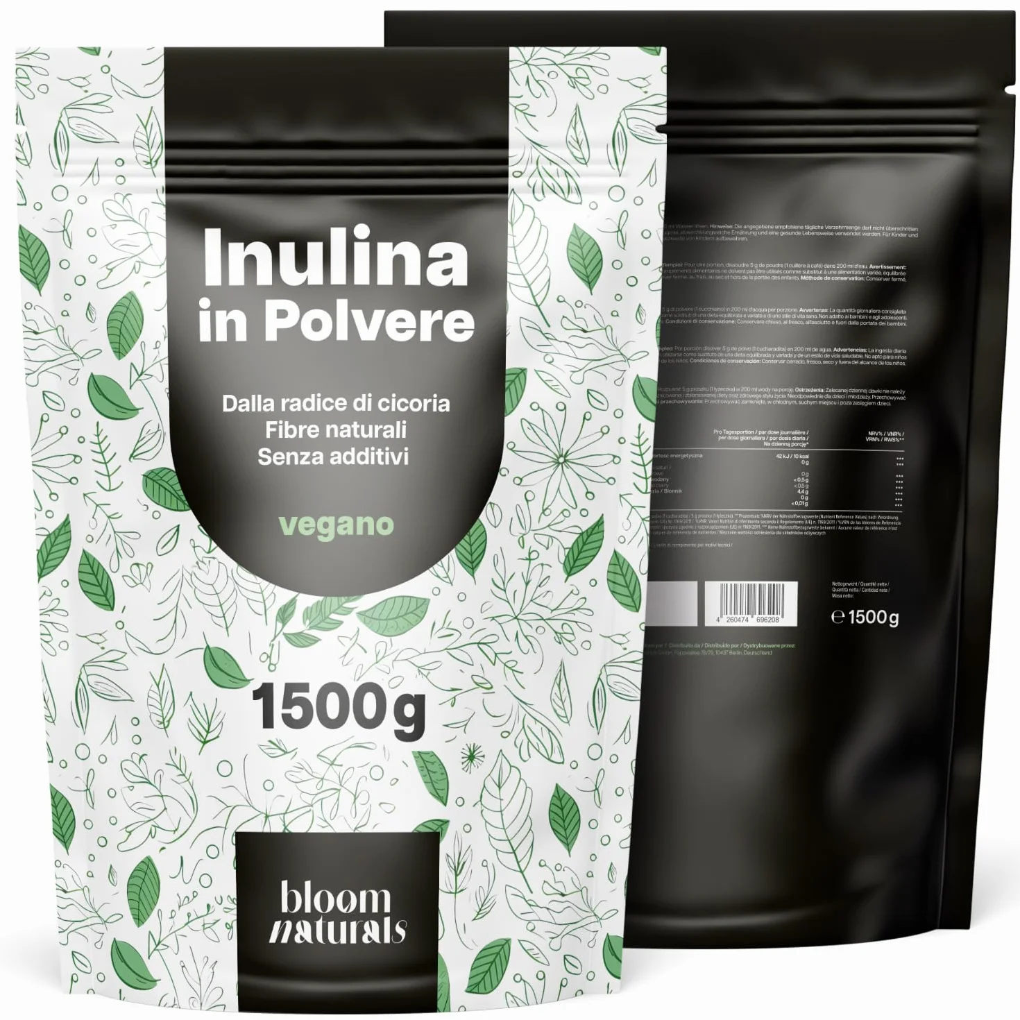 Fibra di Cicoria in Polvere 1500g Senza Additivi Vegana Prodotta in Germania