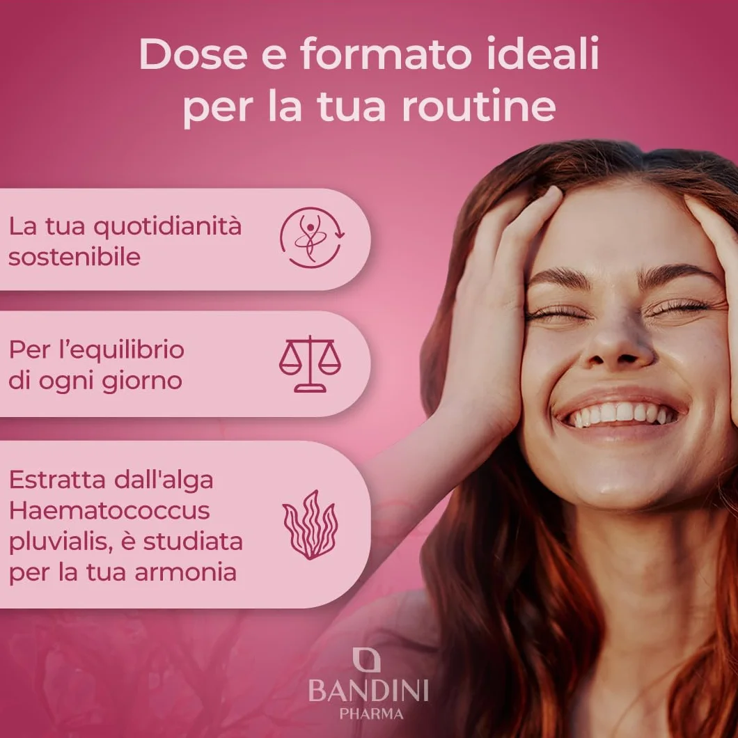 Bandini Astaxantina 240 compresse 8 mg Pura Antiossidante Naturale Alga Haematococcus Pluvialis Senza Magnesio Stearato