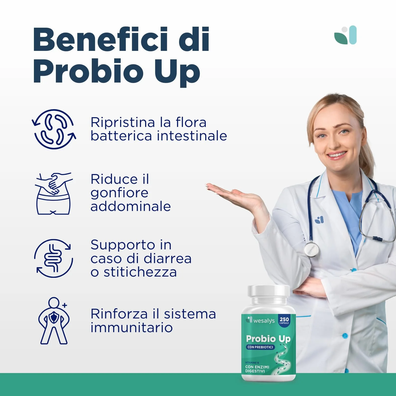 Probiotici 250 Capsule PROBIO UP 20 Ceppi Batterici Lactobacilli Bifidobatteri Inulina FOS 20 Miliardi