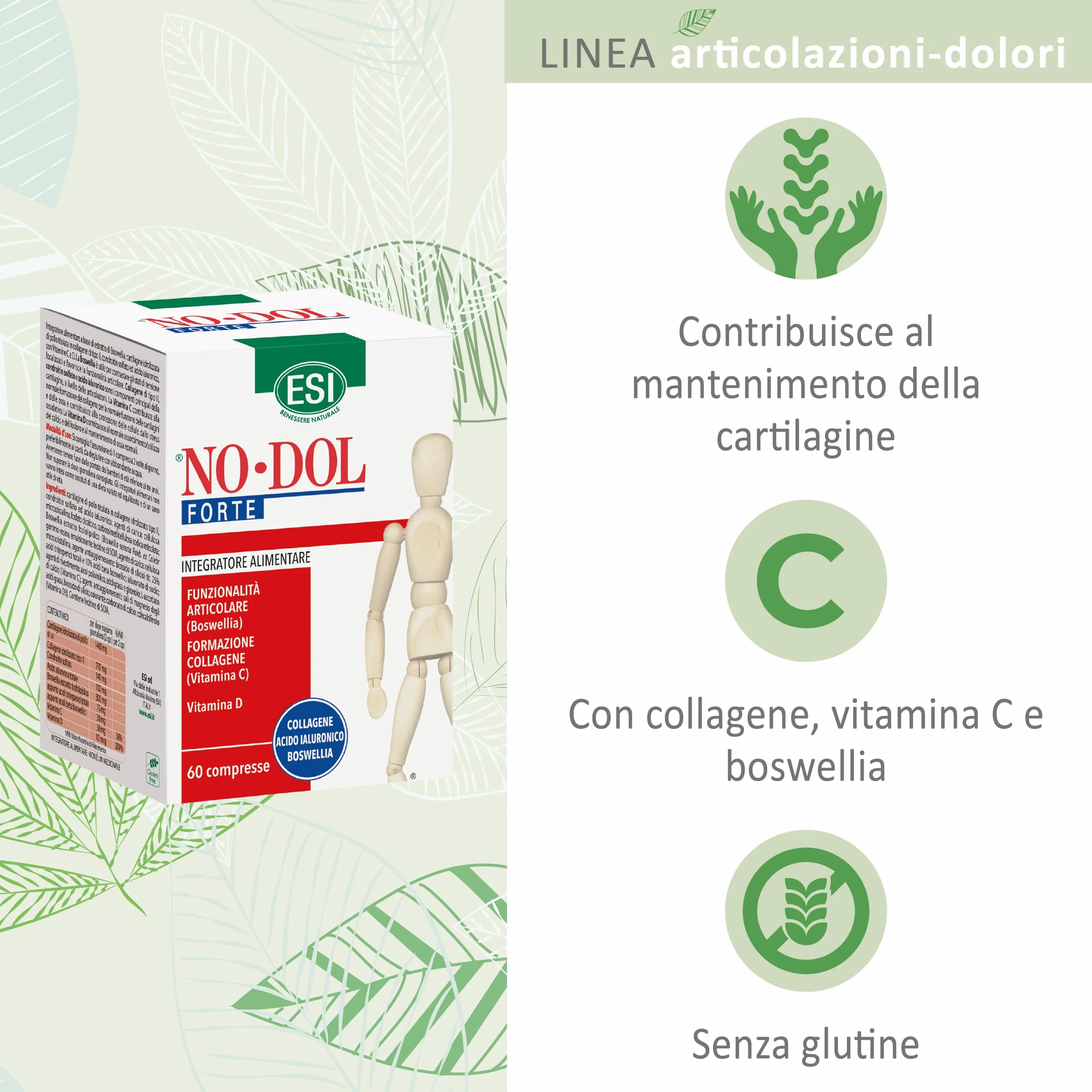 ESI No-Dol Forte Integratore Alimentare Collagene Vitamina C Acido Ialuronico 60 Compresse