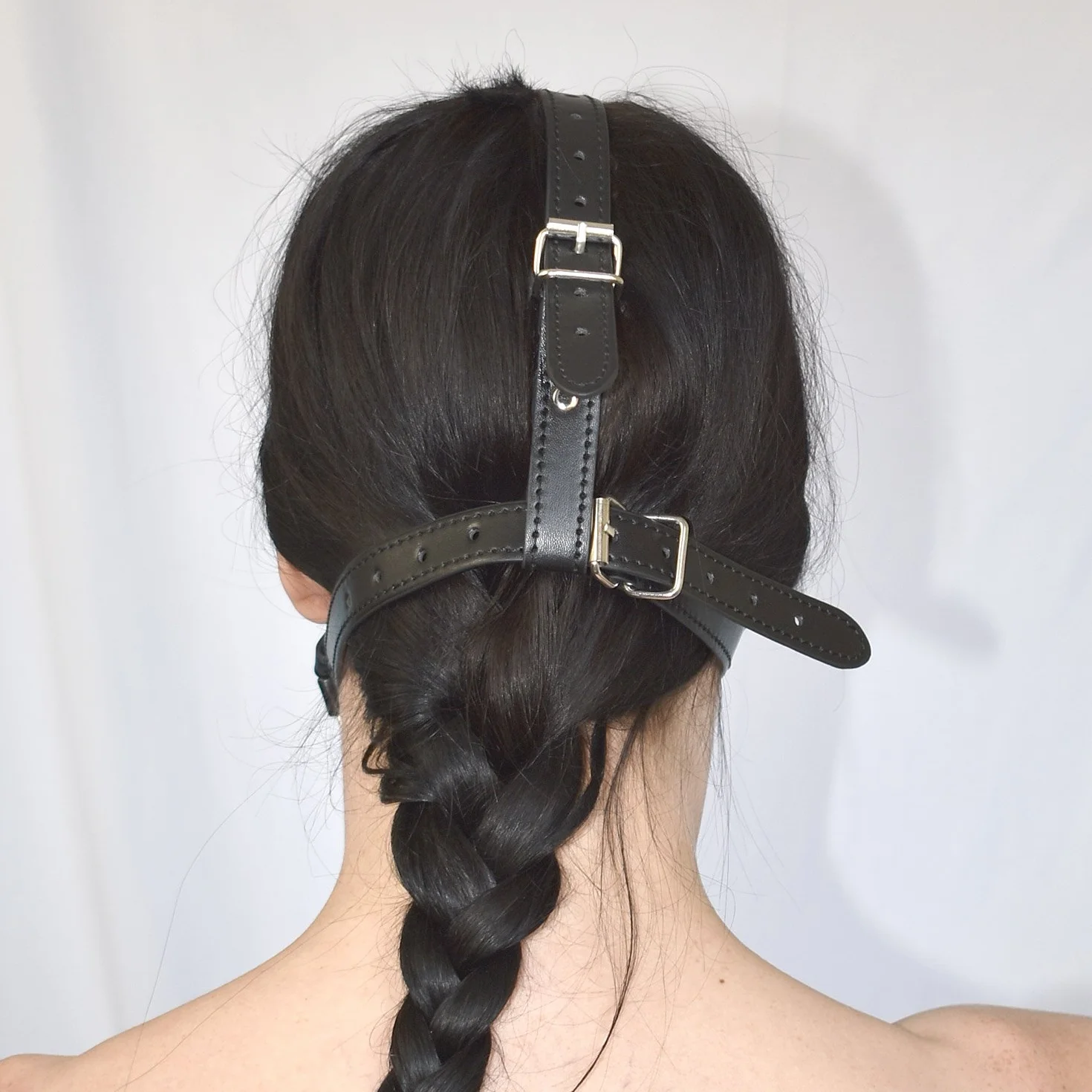 Bavaglio con 2 Anelli in Metallo Apribocca Ring Gag Imbracatura Similpelle BDSM Bondage Clinico Feticismo