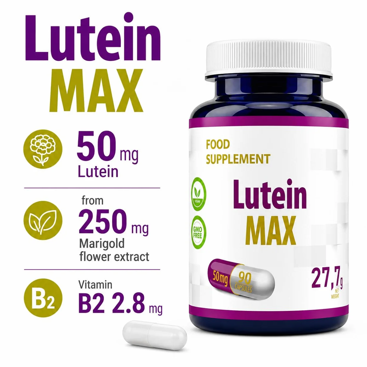 Hepatica Luteina 50 mg con Vitamina B2 90 Capsule Vegane per Capacità Visiva Normale