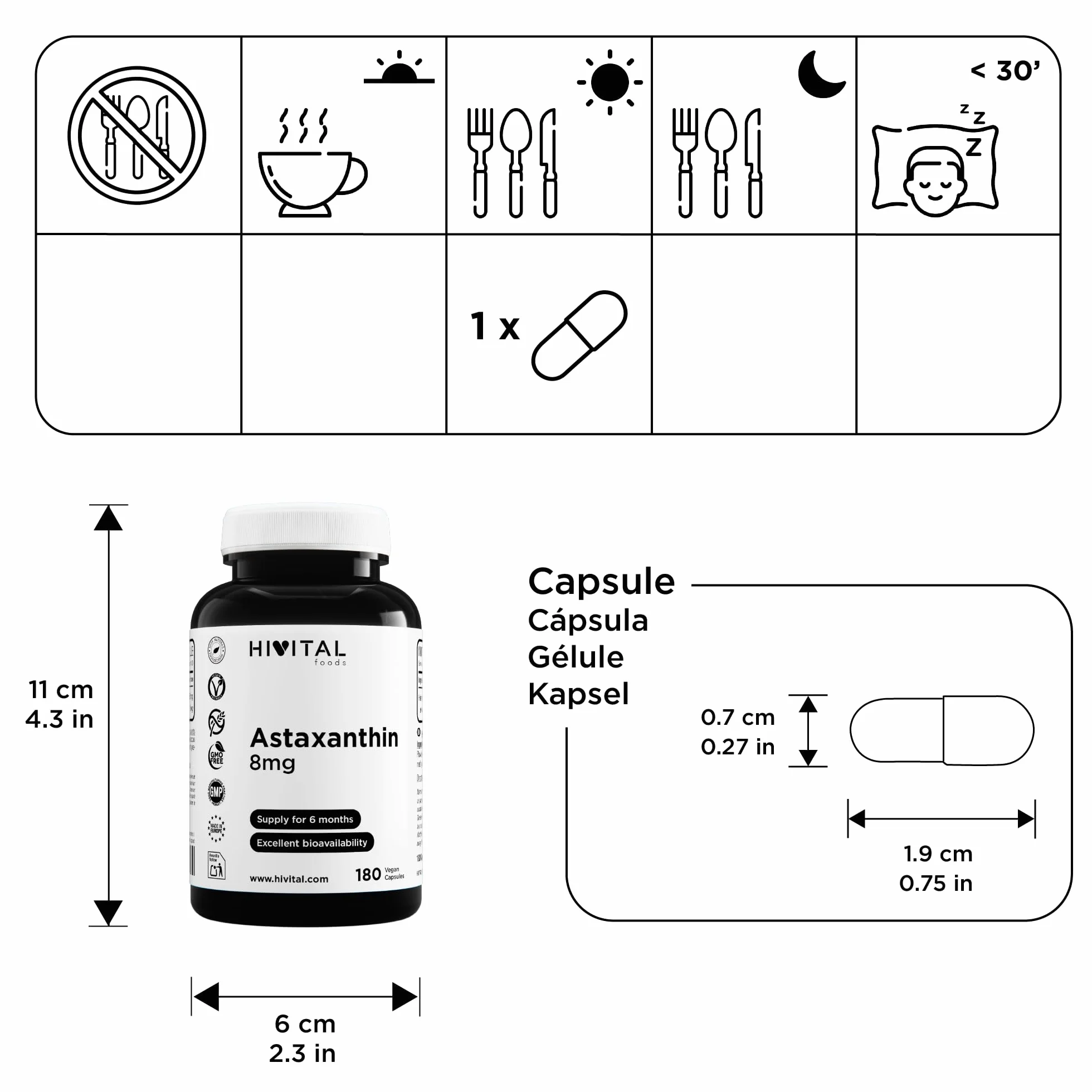 Astaxantina pura 8 mg 180 capsule vegane da Haematococcus Pluvialis 5% HIVITAL