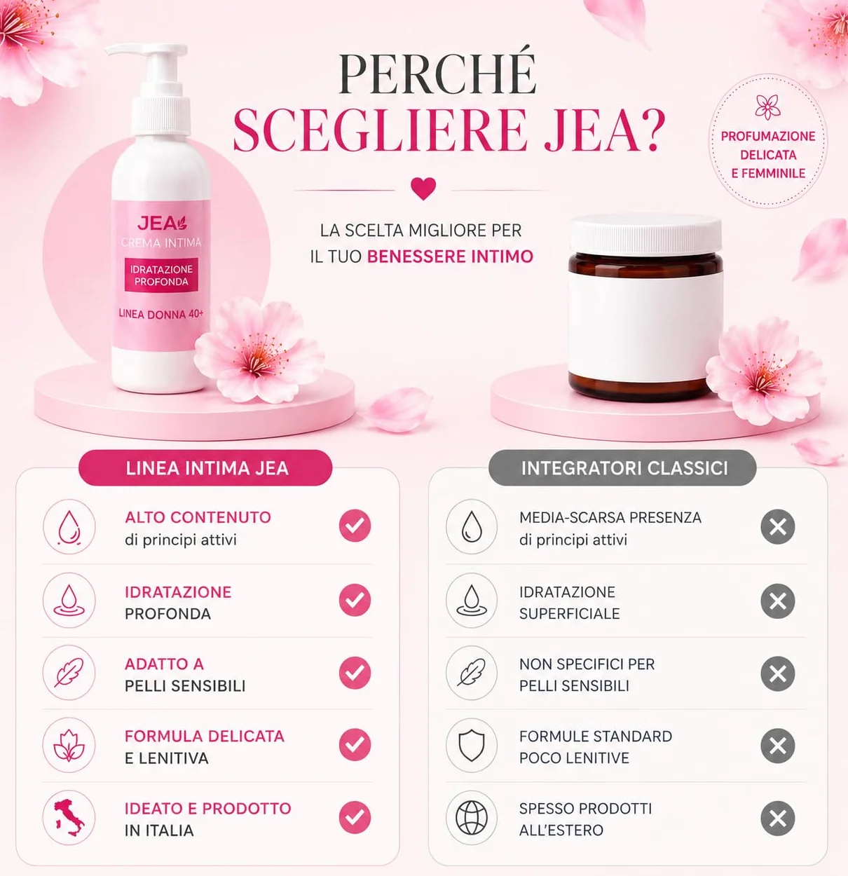JEA Crema Intima Donna 40+ 100 ml Idratazione Profonda Zone Intime Esterne Aloe Vera Bio Acido Ialuronico Burro di Karité Vitamina E