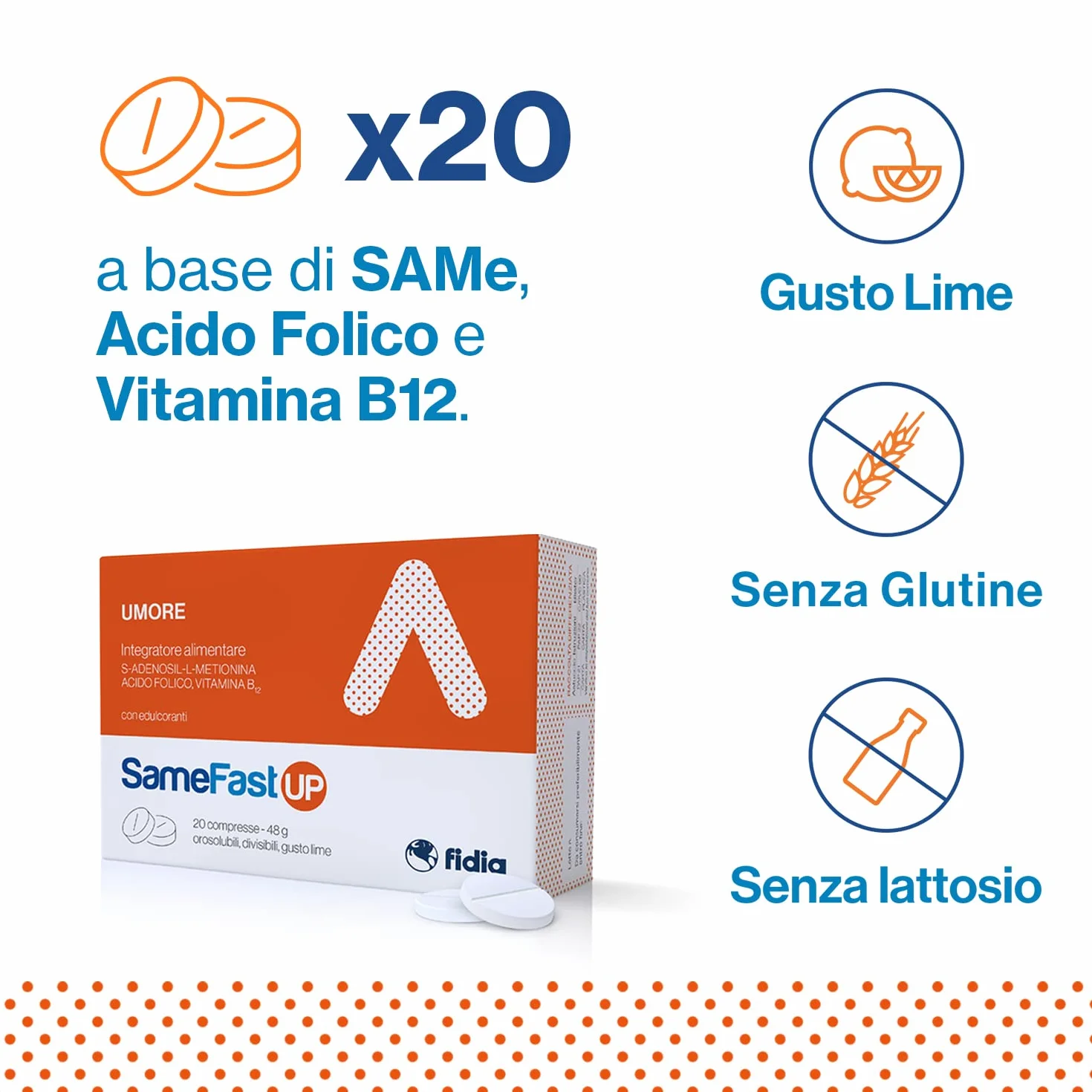 SameFast UP Integratore Alimentare Tono Umore 20 Compresse Orosolubili Gusto Lime Senza Glutine Lattosio