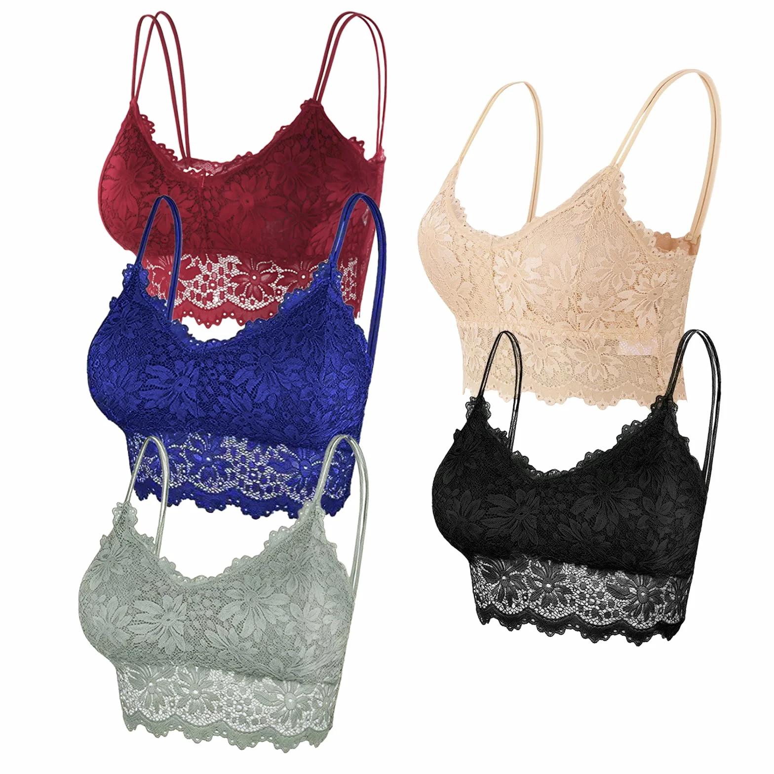 AYNKH Bralette in pizzo da donna, reggiseno imbottito, set da 5 pezzi