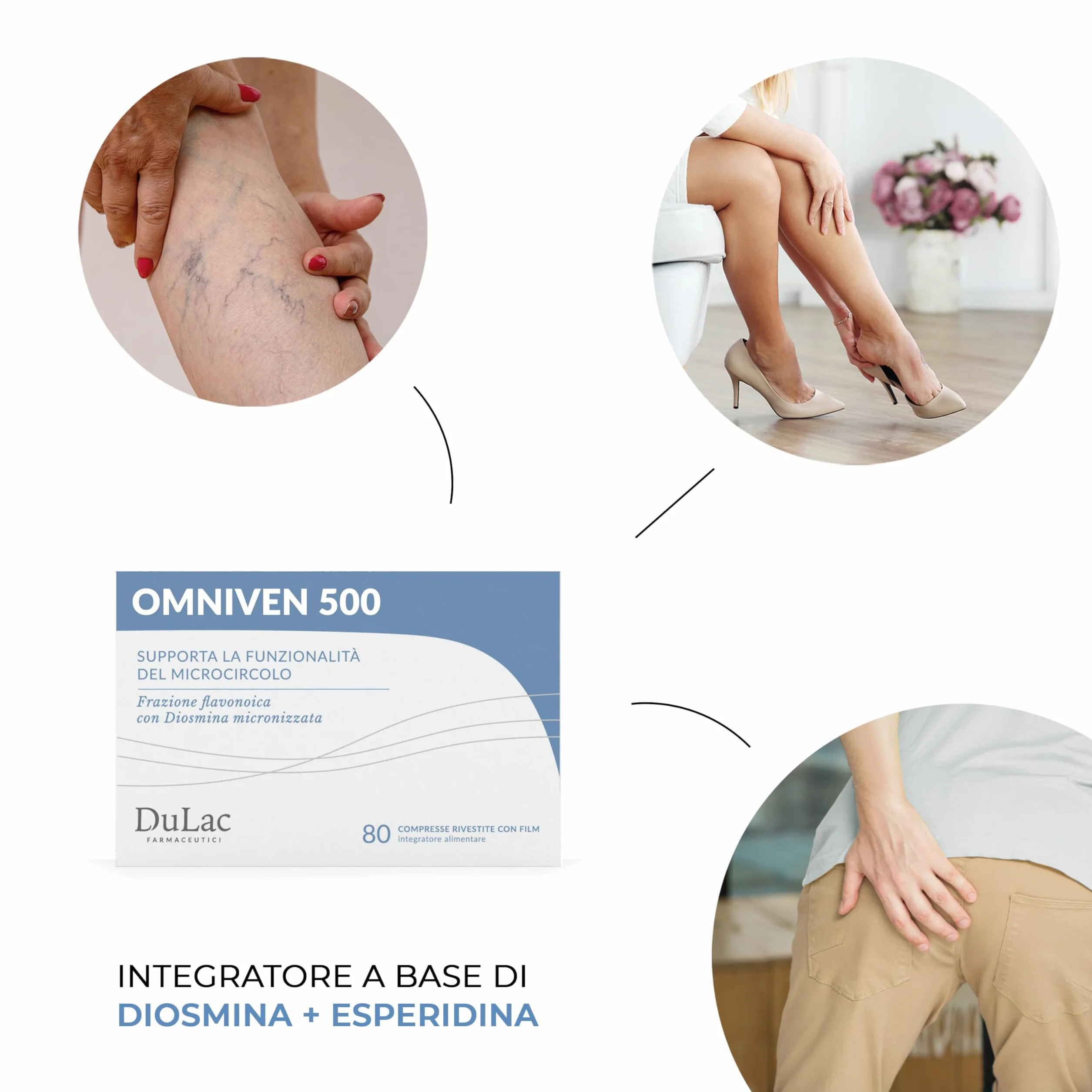 Dulac Omniven 500 Integratore Alimentare per Microcircolo e Circolazione Gambe 80 Compresse con Diosmina ed Esperidina Made in Italy