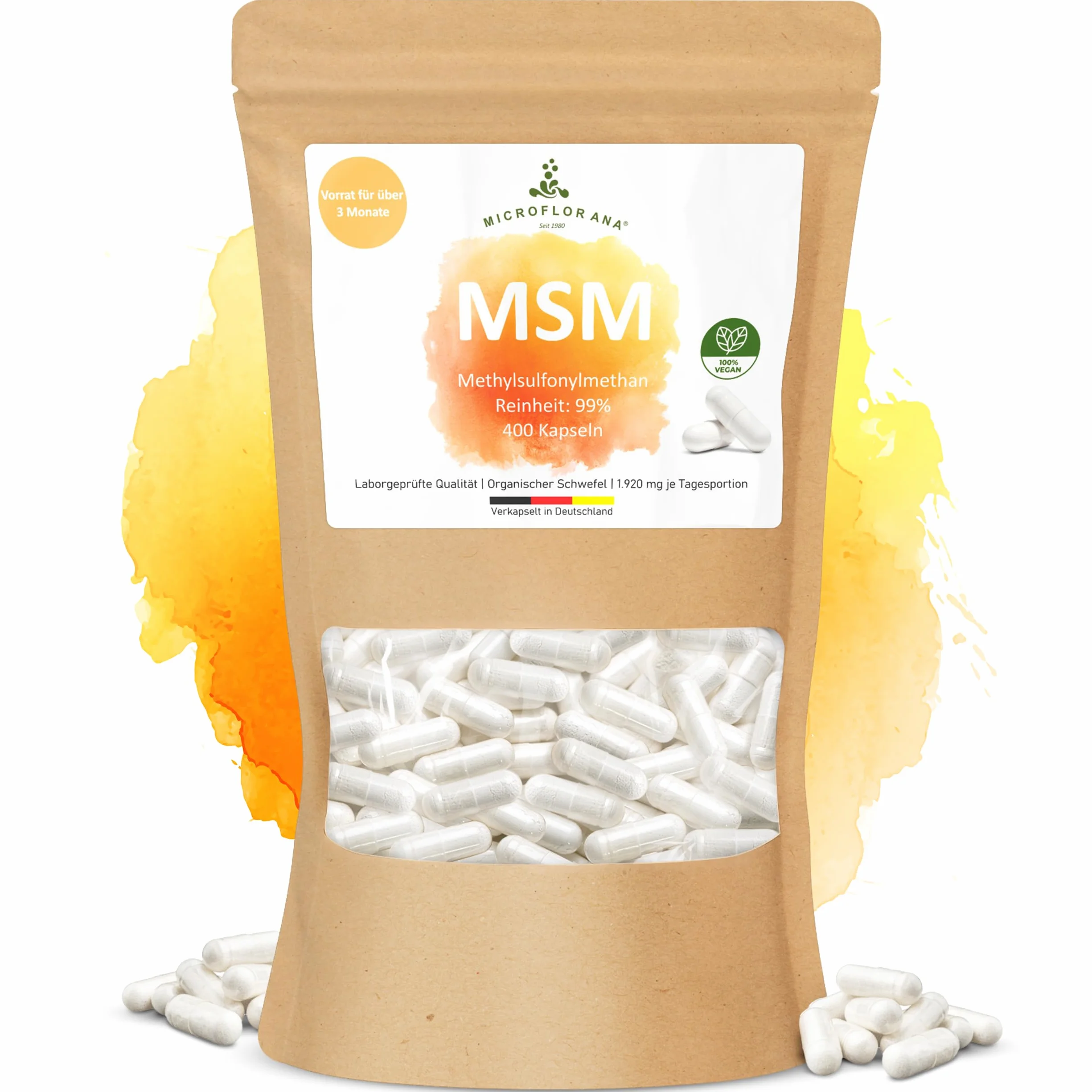 Capsule MSM 480 mg 400 pezzi Metilsulfonilmetano Zolfo Prodotto in DE