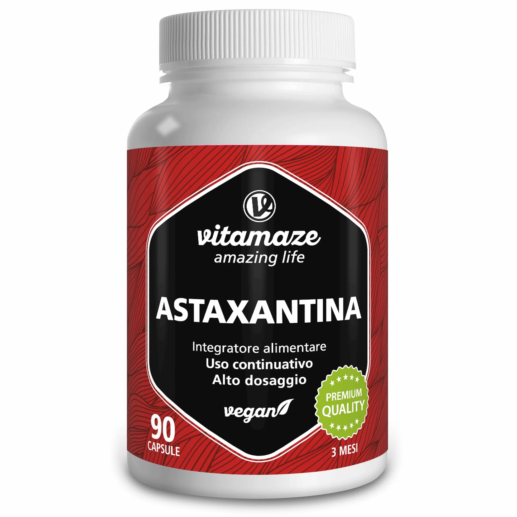 Vitamaze Astaxantina Capsule 90 ad Alto Dosaggio 4 mg Pura Naturale Integratore Alimentare Vegan