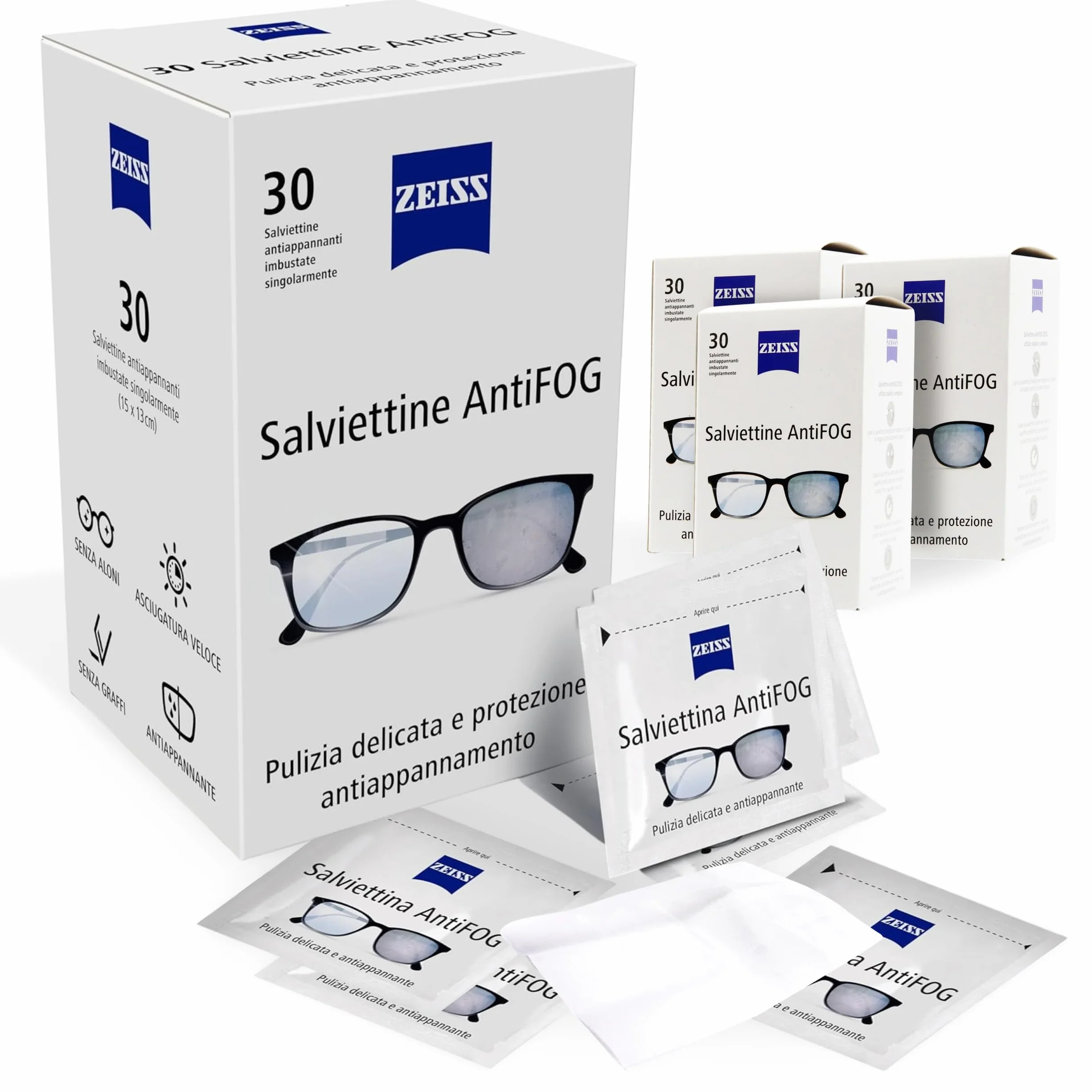 ZEISS Salviette Pulisci Occhiali Antifog 120 pezzi - Salviette Lenti Ottiche Antiappannamento