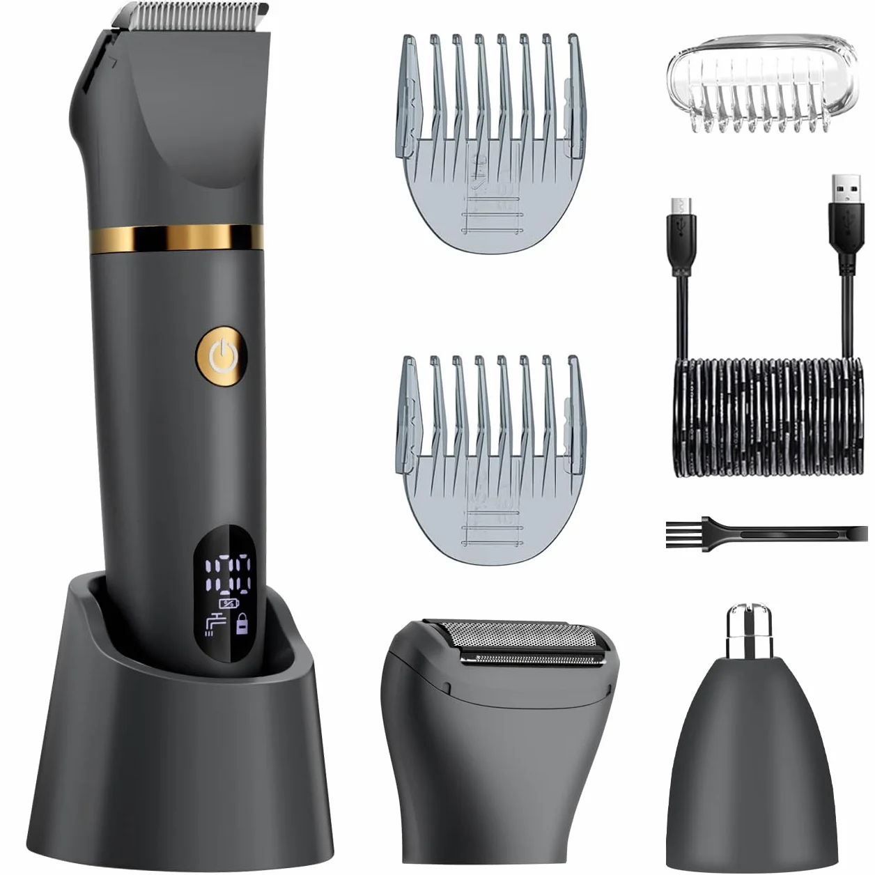 Scttomon Body Trimmer per Uomini, Ball Pubic Hair Trimmer, Rasoio Impermeabile Wet/Dry con Display LED