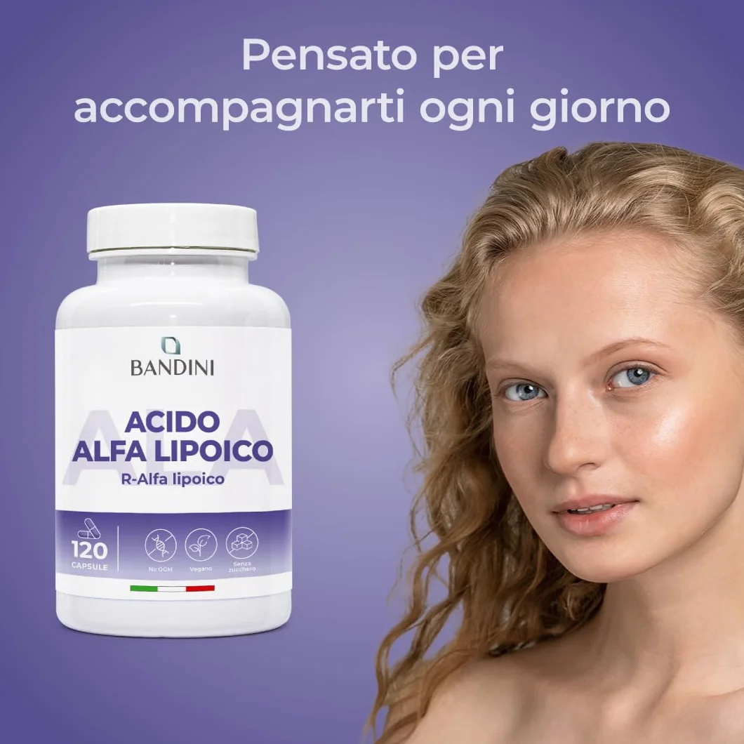 Bandini Acido Alfa Lipoico 650 mg 120 Capsule Rilascio Ritardato Antiossidante Naturale Vegan ALA