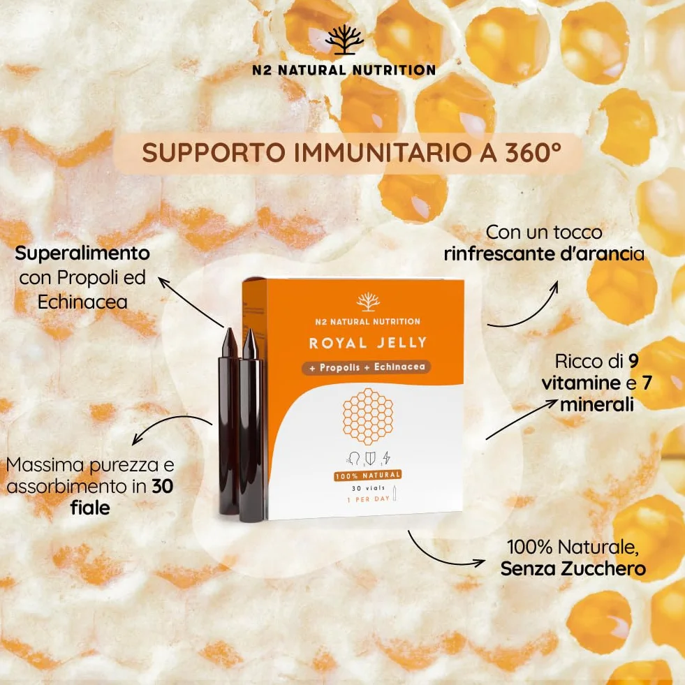 Pappa Reale Propoli Echinacea Vitamina C 80 mg 30 Flaconcini Sapore d'Arancia Natural Nutrition