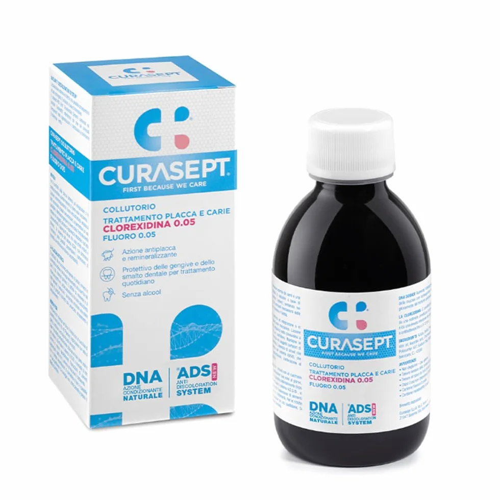 Curasept Kit Igiene Orale Quotidiana 0,05% Clorexidina - Collutorio 200 ml + Gel Dentifricio 75 ml - ADS Antiplacca e Carie, Senza Alcol