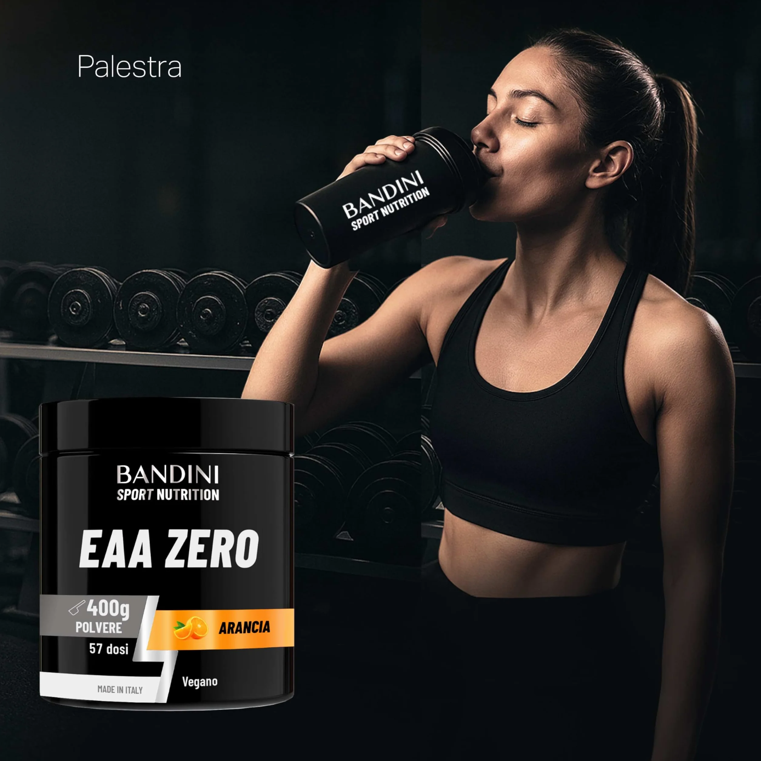Bandini EAA Essential Amino in polvere 400 g 9 Amminoacidi Essenziali BCAA 2:1:1 Recupero Muscolare Vegan Gusto Arancia