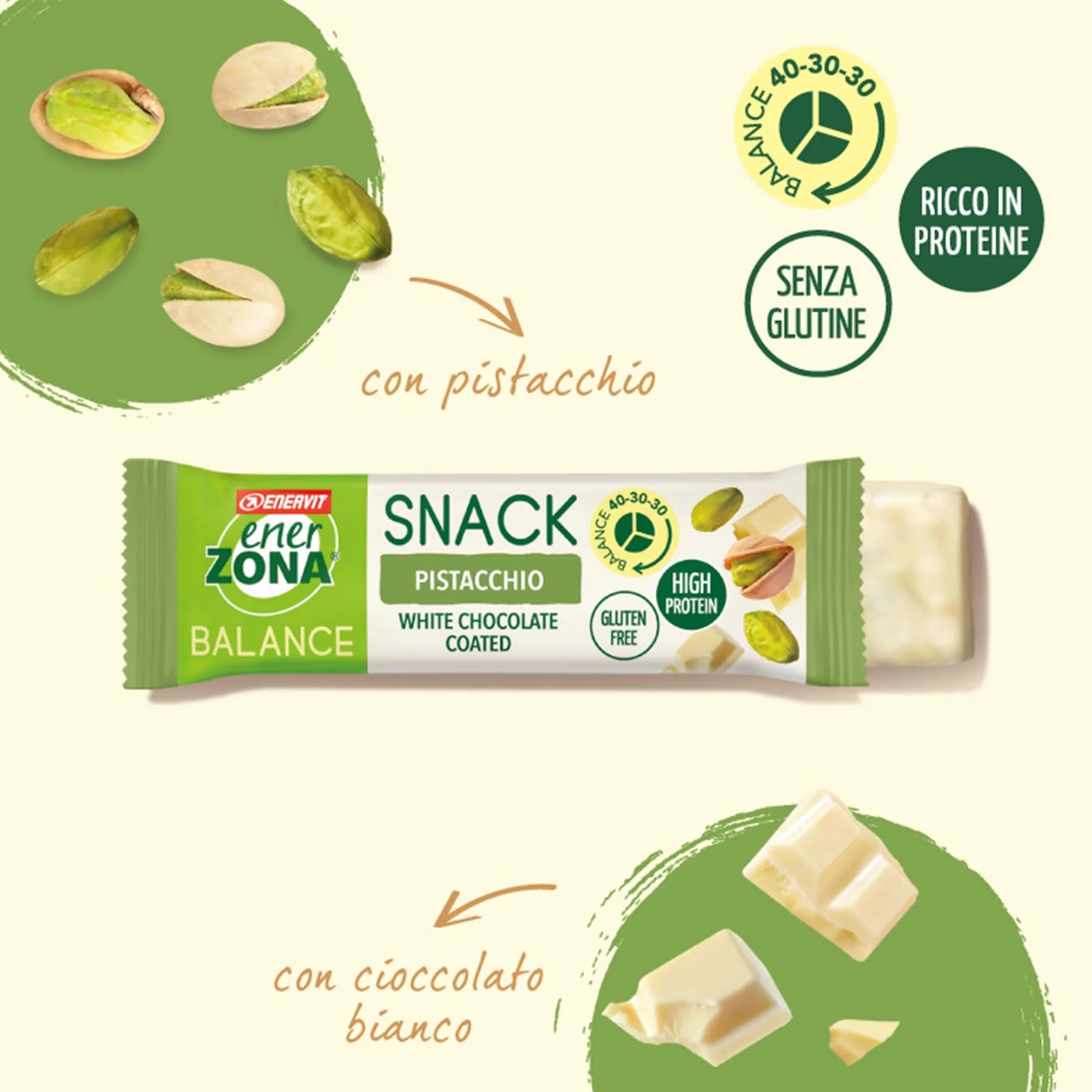 Enervit EnerZona Protein Snack Variety Pack Barrette Assortite 33gr 5 Pistacchio 5 Cookie 5 Salty Caramel