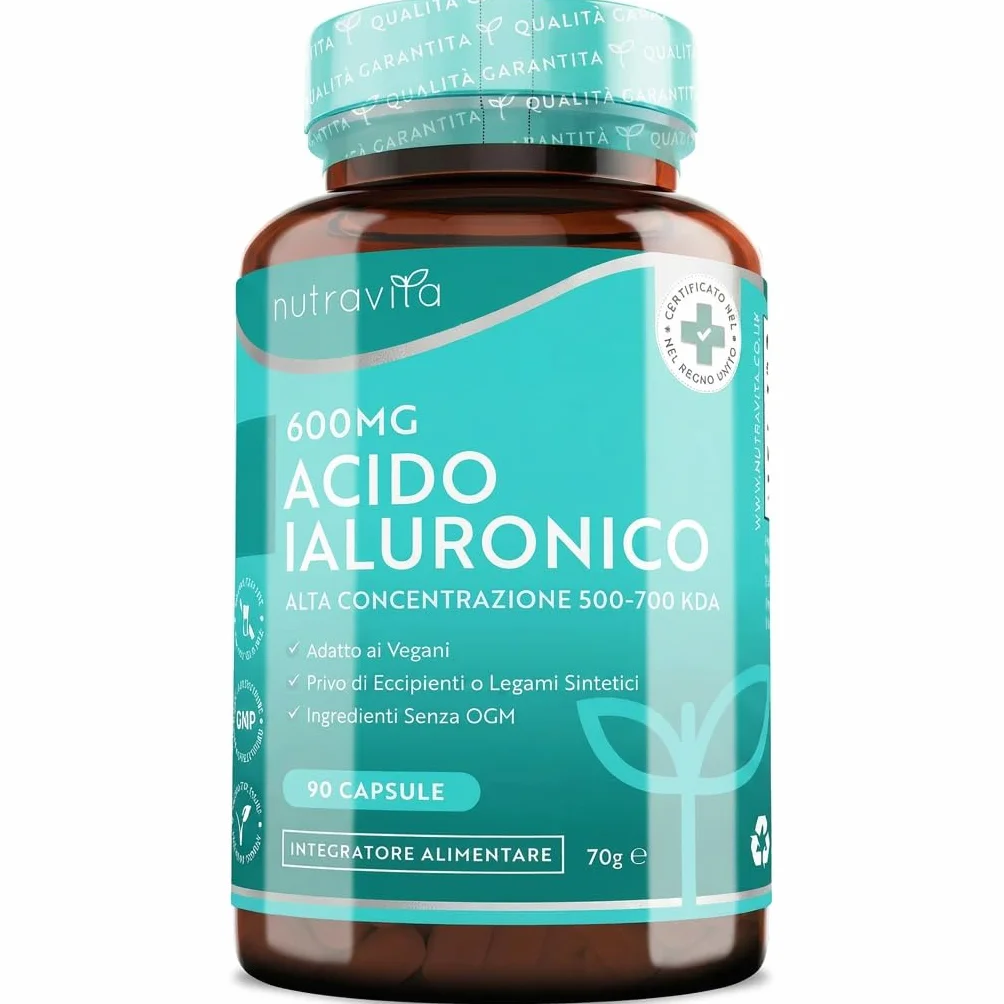 Nutravita Acido Ialuronico Capsule 600 mg 3 Mesi Alto Dosaggio 500-700KDA Senza OGM