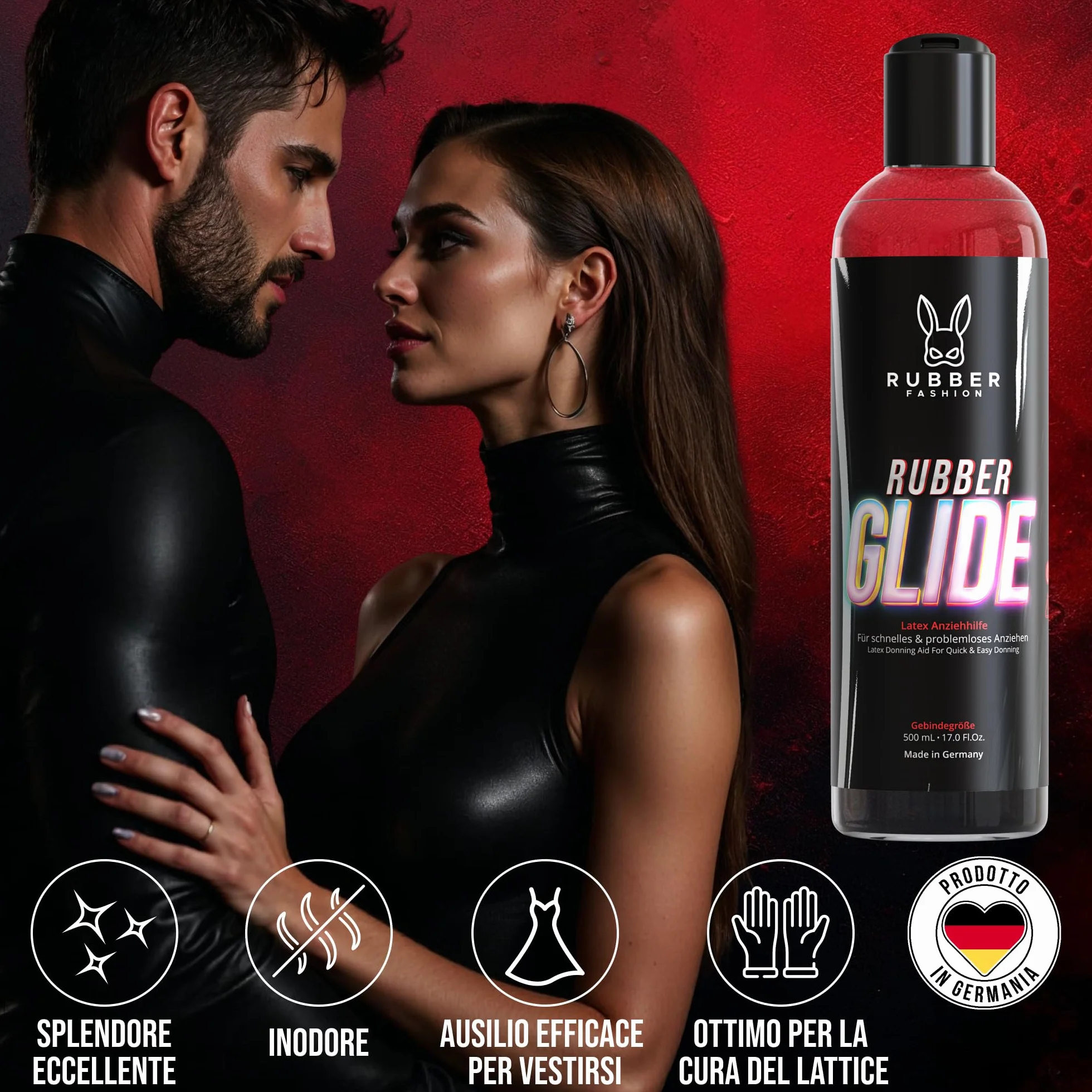 Olio di silicone per abbigliamento in lattice RubberGlide Rubberfashion lucido