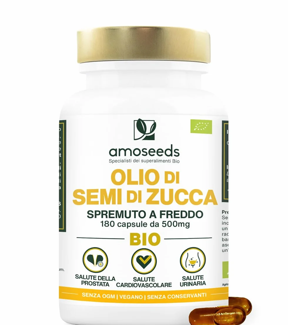 Olio di Semi di Zucca BIO 180 capsule vegetali vegan spremuto a freddo Prostata Salute urinaria