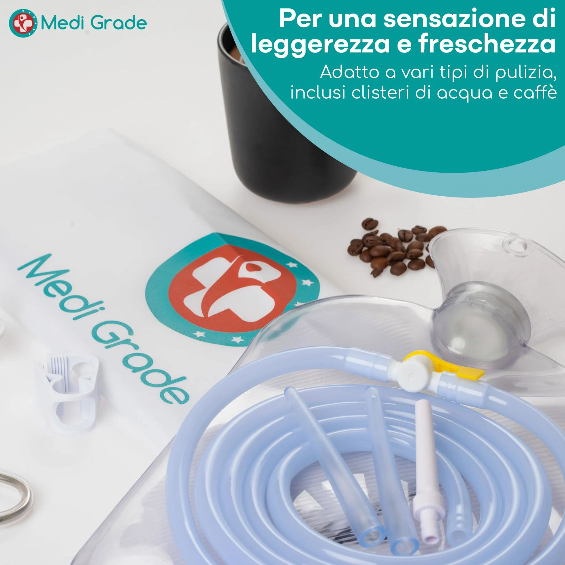 Medi Grade Kit per Pulizia Intima 2 Litri - Domestico - Clistere Riutilizzabile - Trasparente