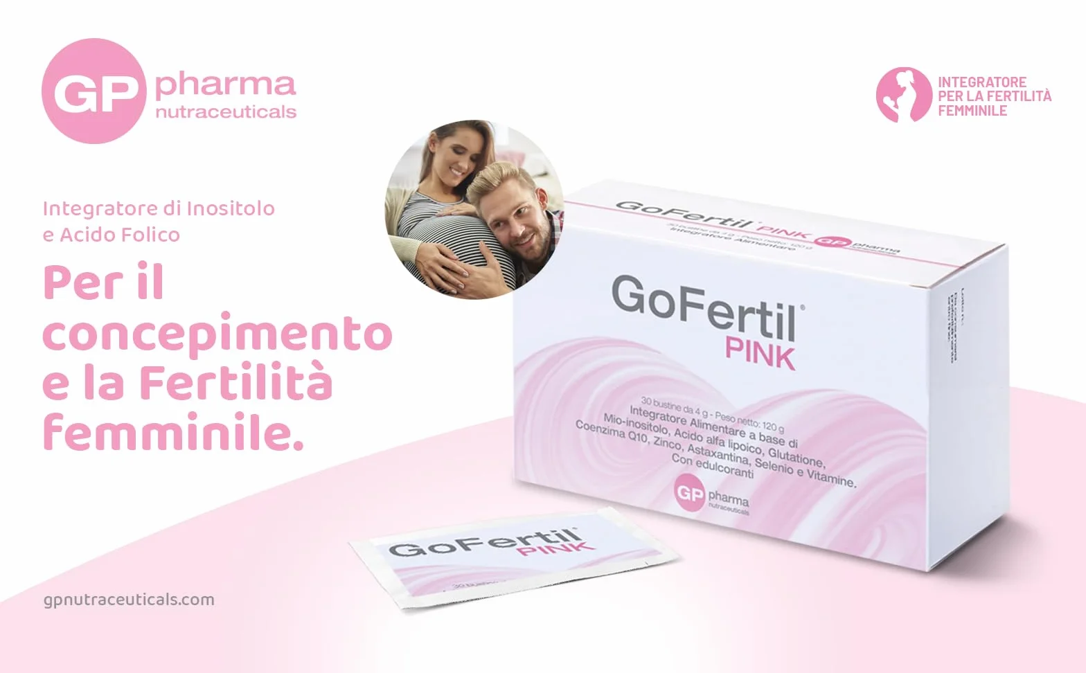 GoFertil Pink GP Nutraceuticals Myo Inositolo e Acido Folico per la Fertilità Femminile