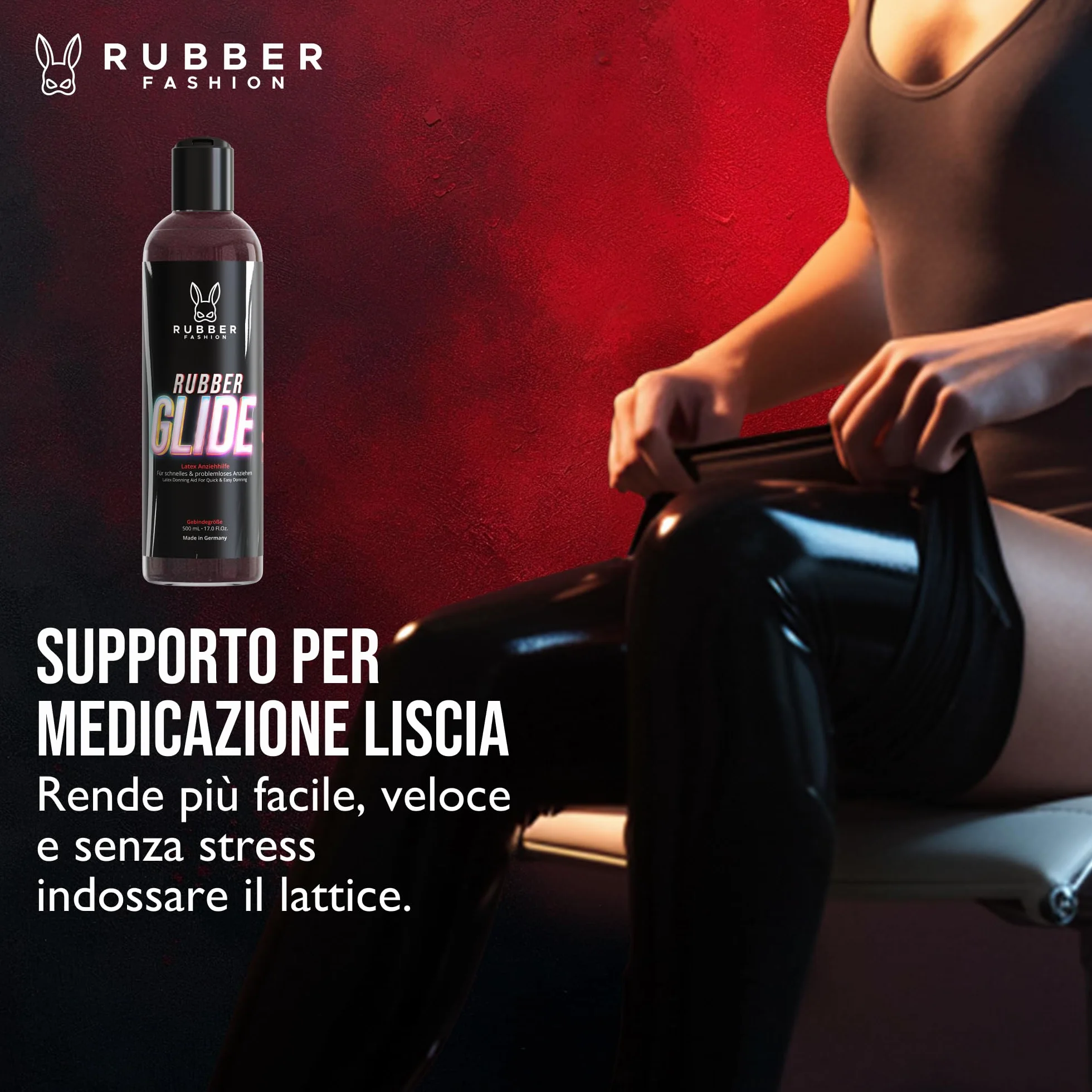 Olio di silicone per abbigliamento in lattice RubberGlide Rubberfashion lucido