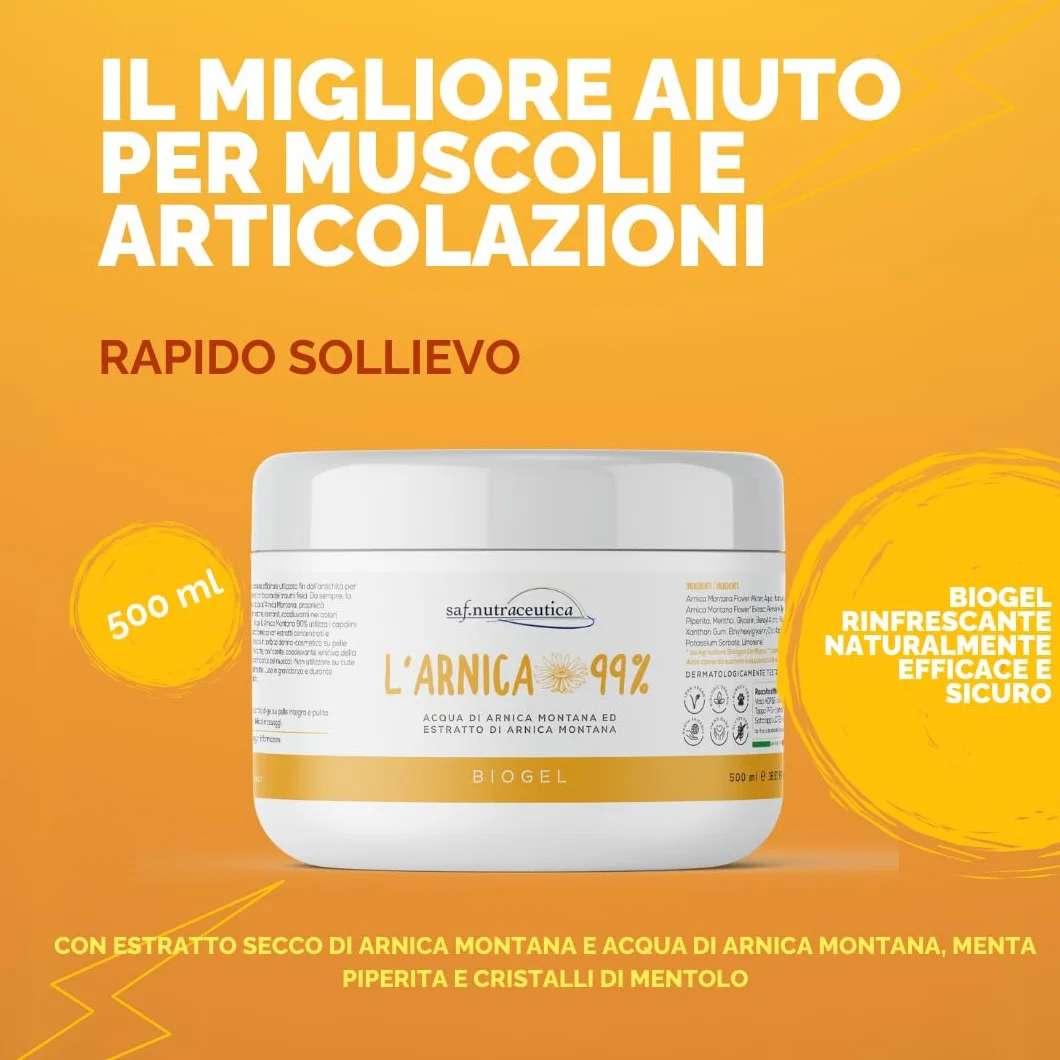 Biogel Extra Forte Arnica Montana 99% Arnica Cavalli Uso Umano Azione Rapida Rinfrescante Vegan Naturale Made in Italy Marrone Scuro 500 ml