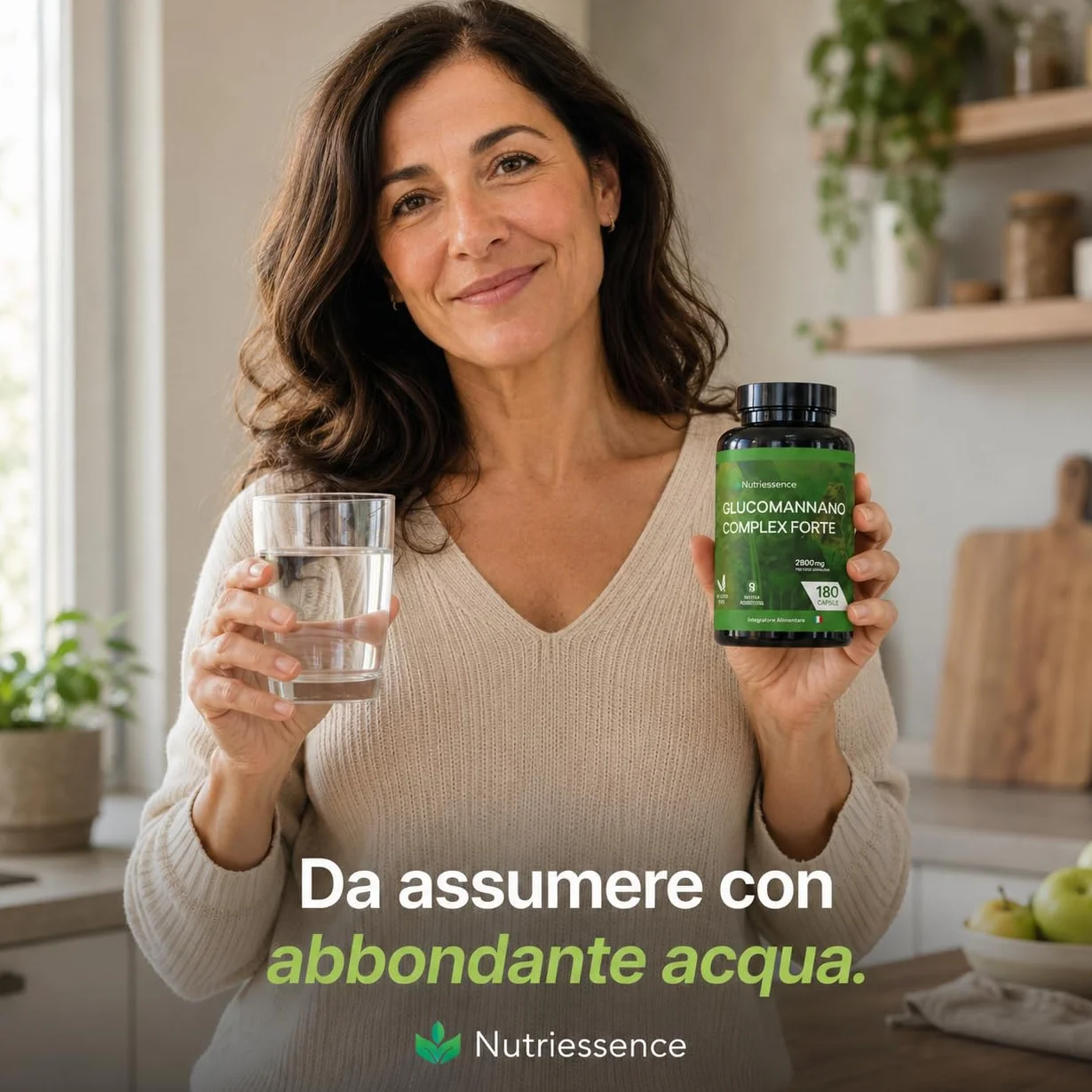 Nutriessence Glucomannano Complex 2800 mg 180 Capsule Vegetali Alto Contenuto di Cromo Niacina Inulina FOS Senza Glutine Senza Lattosio Made in Italy