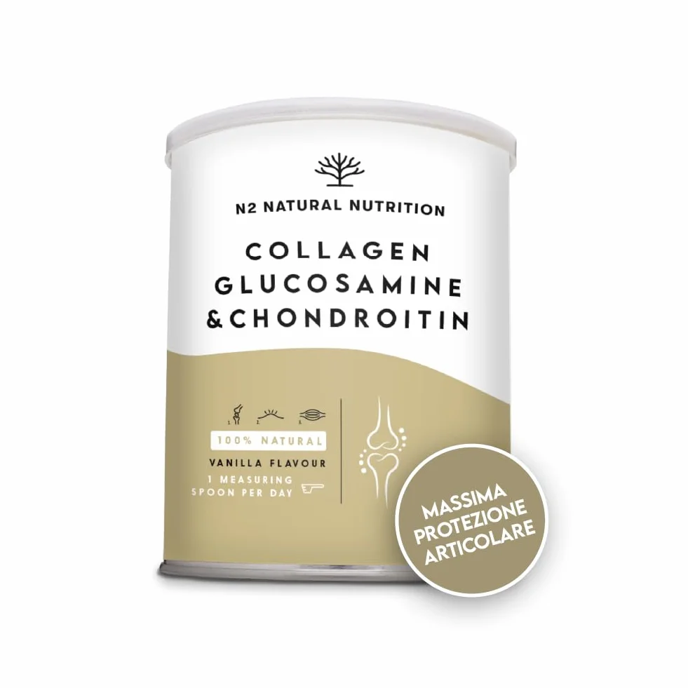 N2 Natural Nutrition Glucosamina 1500mg Condroitina 1200mg Collagene Idrolizzato 10000mg Acido Ialuronico Vitamina C