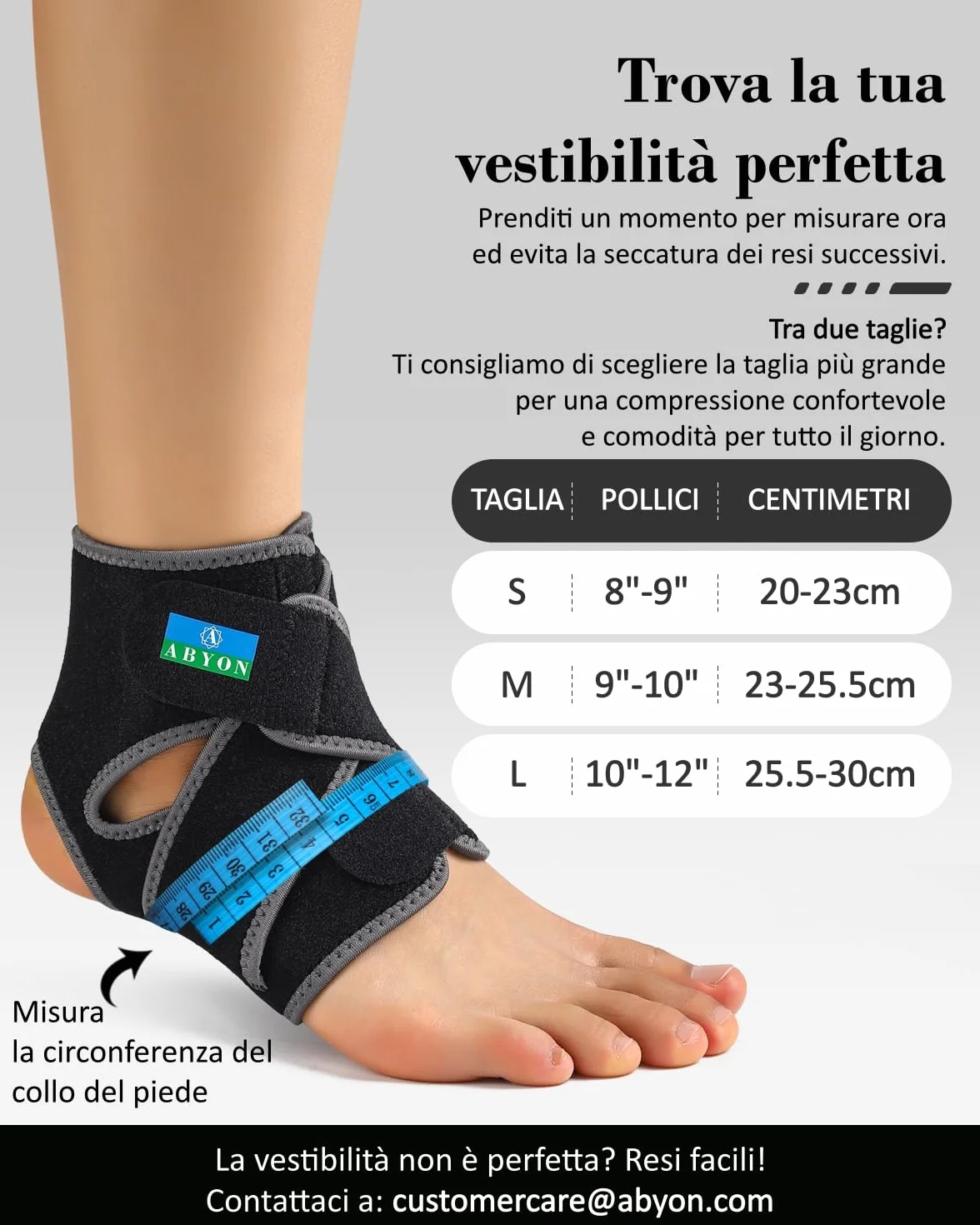 ABYON Cavigliera in Neoprene Traspirante Taglie S/M/L con Fasce Regolabili per Basket, Tutore per Caviglia