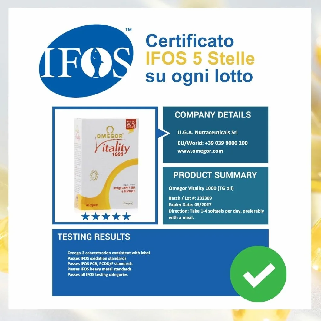 Omega 3 IFOS 5 Stelle 60 cps Olio di Pesce 1000mg Ricco di EPA DHA