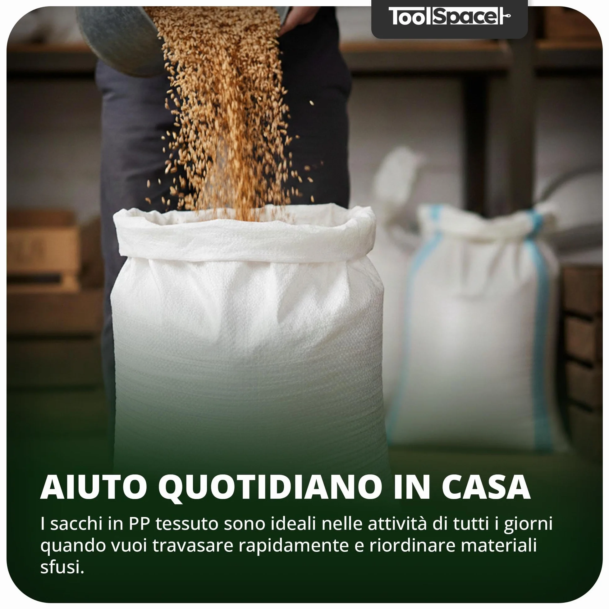 ToolSpace Sacchi in Rafia Polipropilene 65x105 cm 50 kg Resistenti per Carico Pesante Edilizia Cantiere