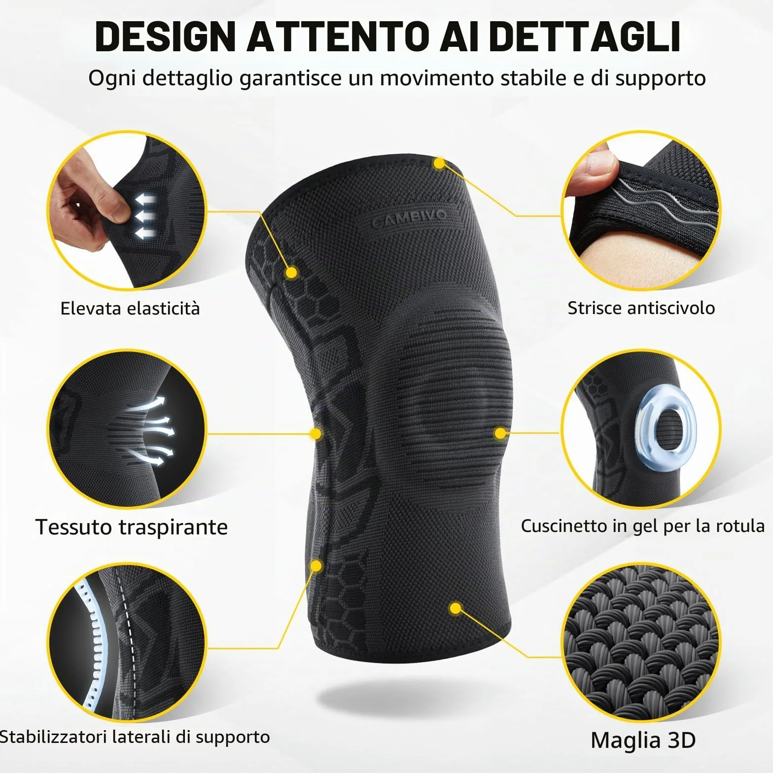 CAMBIVO Ginocchiera Ortopedica Compressiva con Gel per Rotula, Supporto Artrosi Ginocchio, Tutore per Corsa e Palestra