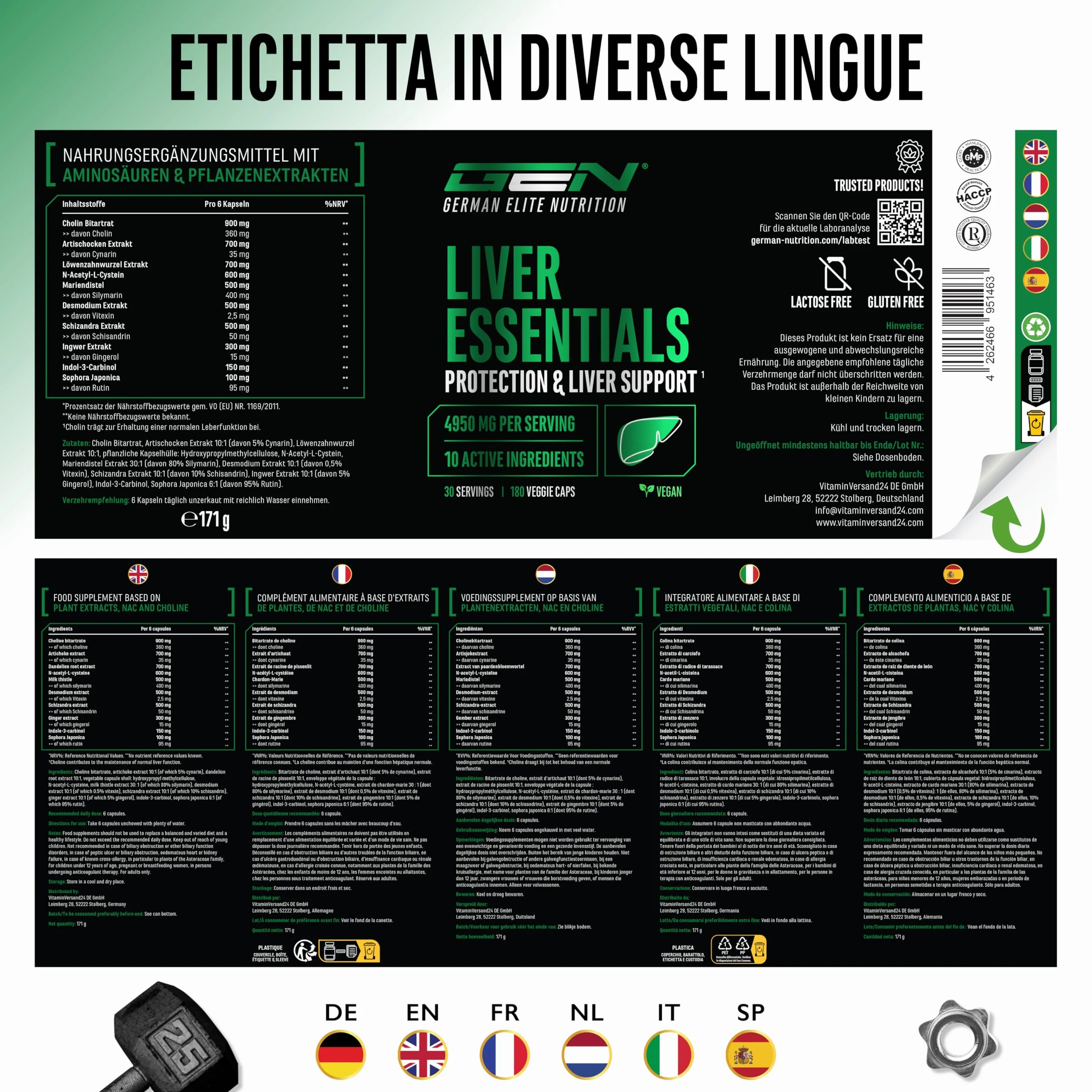 Complesso epatico Liver Essentials 180 capsule cardo mariano colina NAC carciofo tarassaco vegan