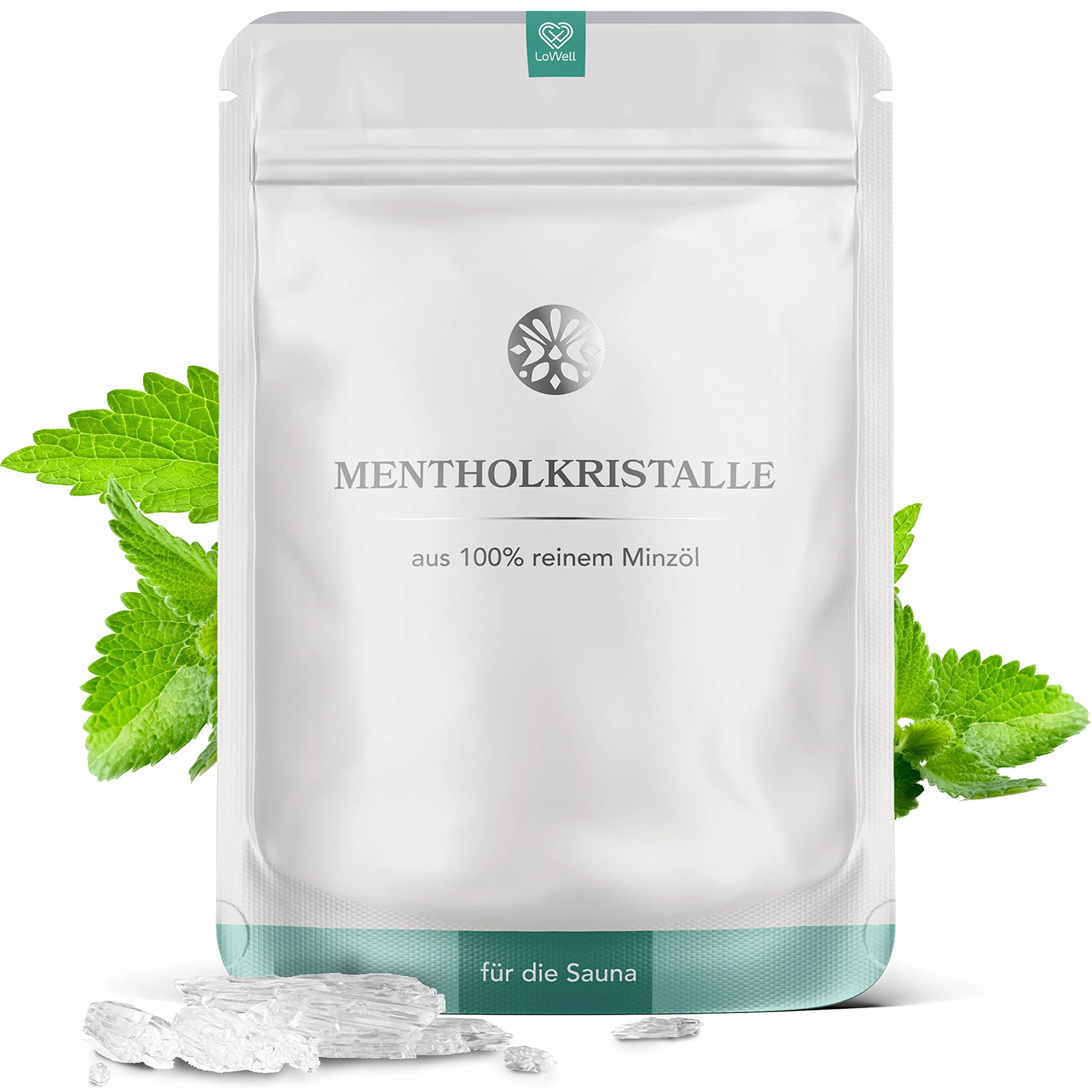 LoWell Cristalli di mentolo 100g menta pura infuso per sauna sacchetti richiudibili