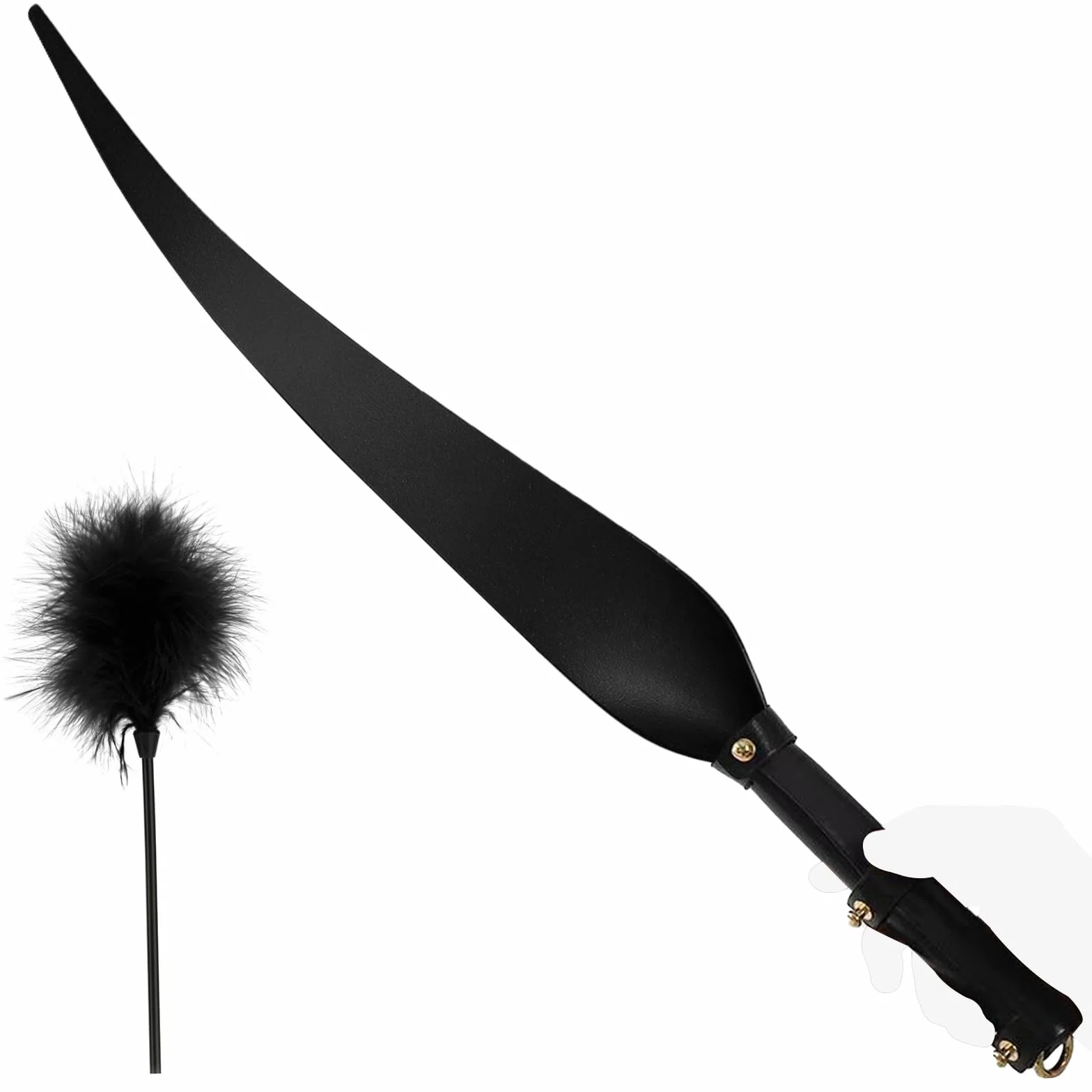 BDSMAGE 2 pezzi frusta in pelle piuma solletico set pagaia sculacciata giocattolo sessuale erotico feticismo per coppie (Nero)