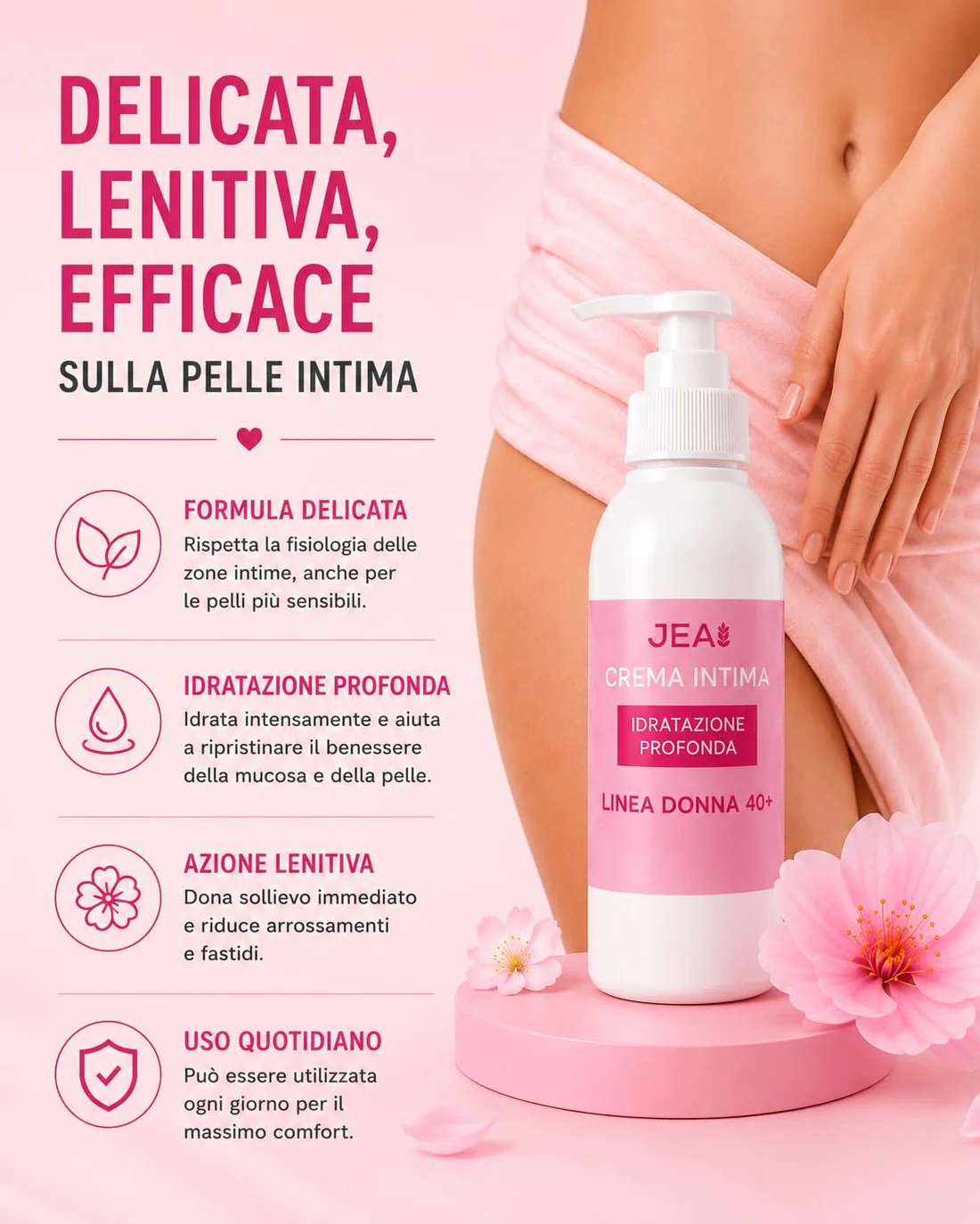 JEA Crema Intima Donna 40+ 100 ml Idratazione Profonda Zone Intime Esterne Aloe Vera Bio Acido Ialuronico Burro di Karité Vitamina E